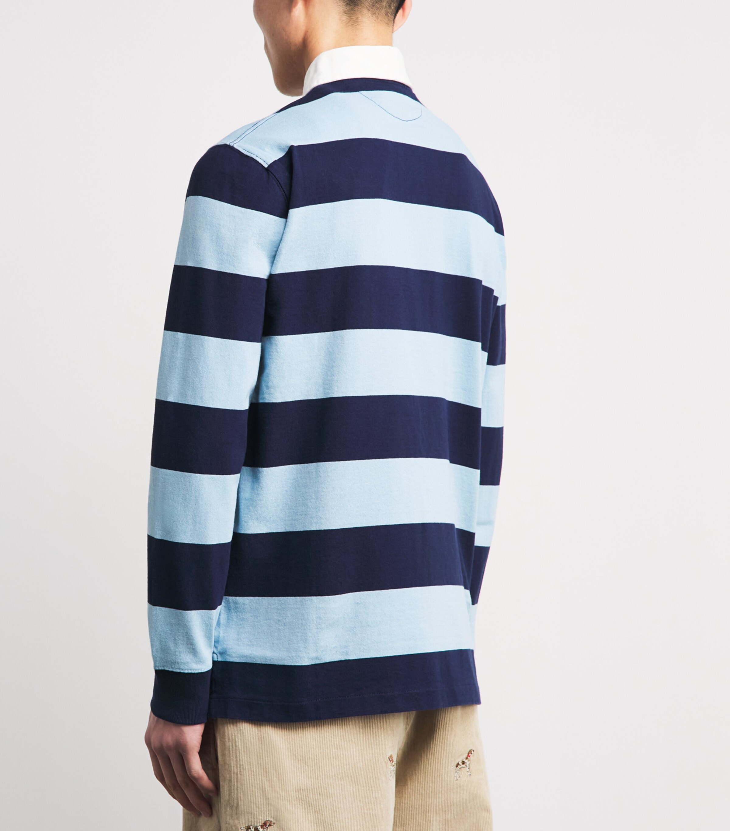 Polo Ralph Lauren Mens Cotton Stripe Polo Pony Rugby Shirt Pwdr Blu/newprt Navy Image 5