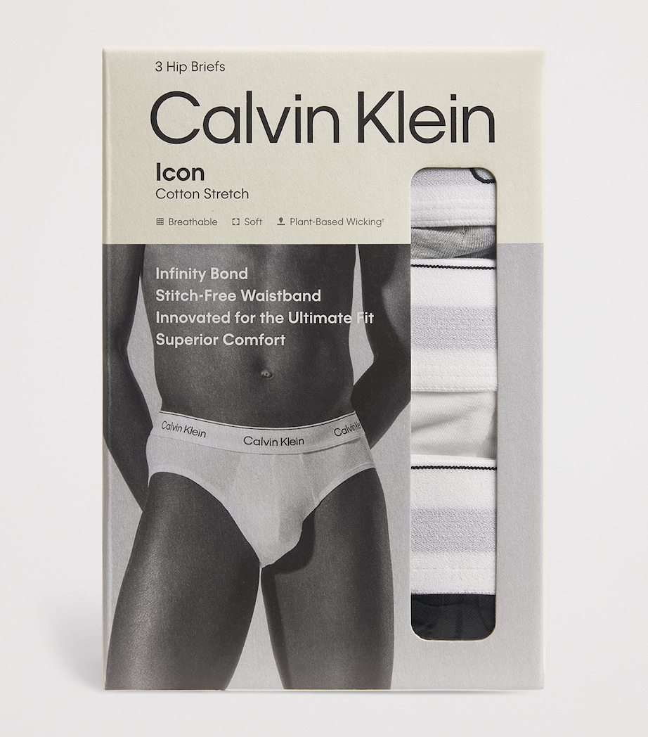 Calvin Klein Mens Cotton Stretch Icon Hip Briefs (Pack of 3) Grey/white/ Image 4