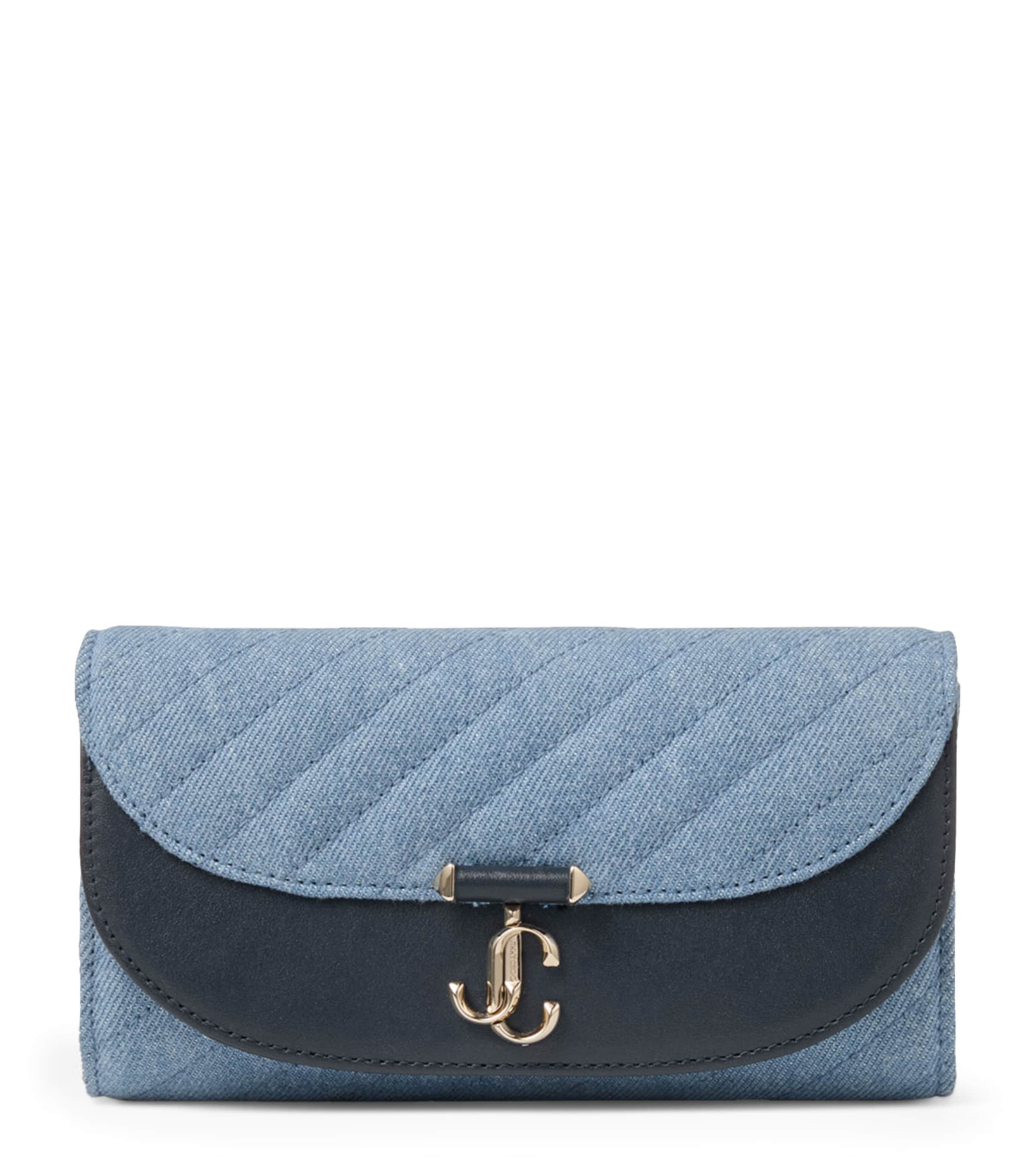 Jimmy Choo Denim Curve Wallet On Chain In Blue