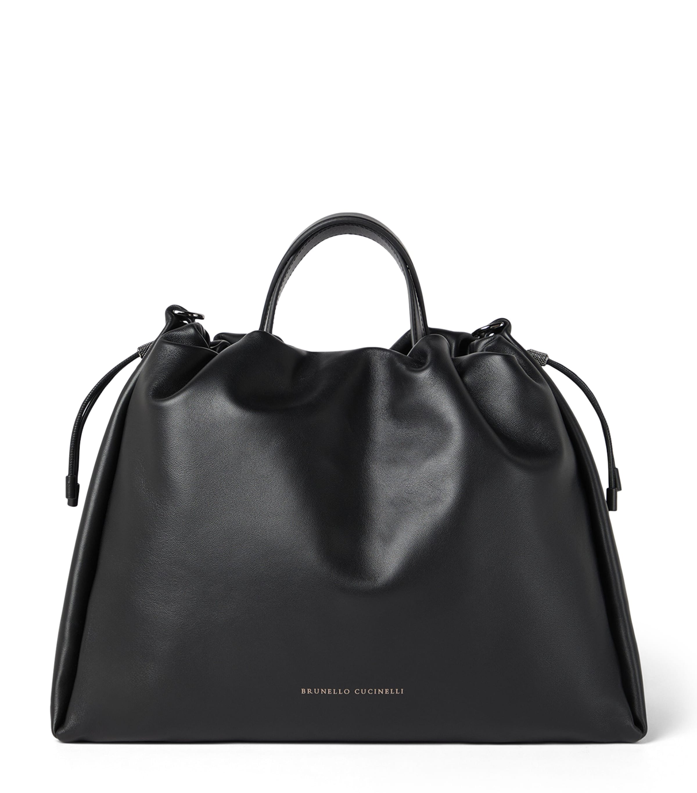 Brunello Cucinelli Large Leather Mellow Bucket Bag In Black