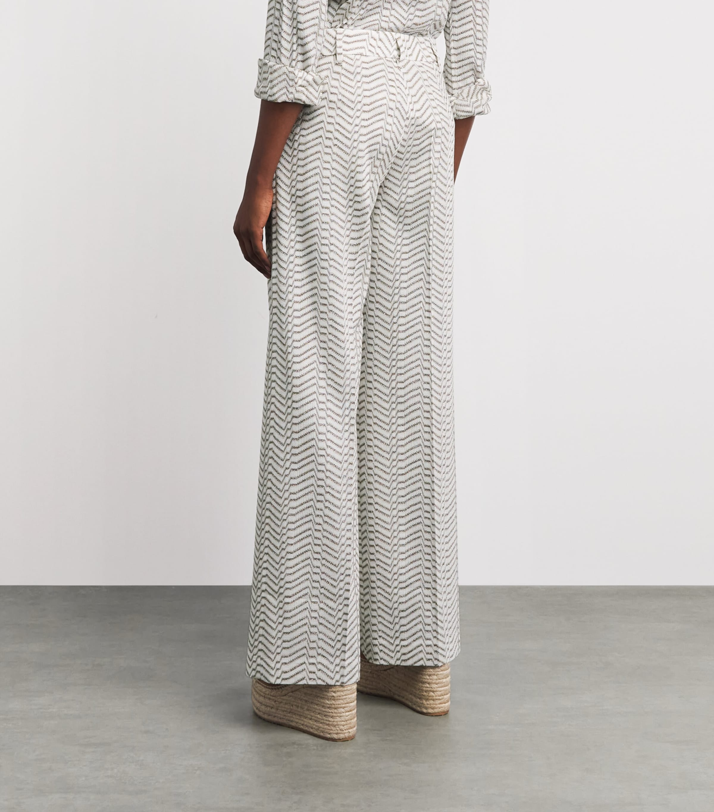 Missoni Womens Chevron Pleated Wide-Leg Trousers White And Gold Image 5
