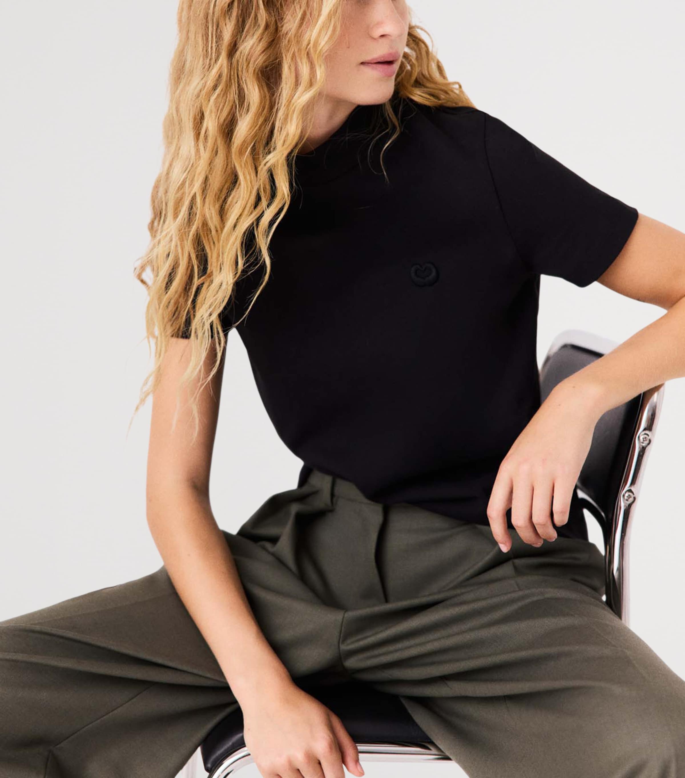 Maje Womens Cotton Back-Zip T-Shirt Black Image 6