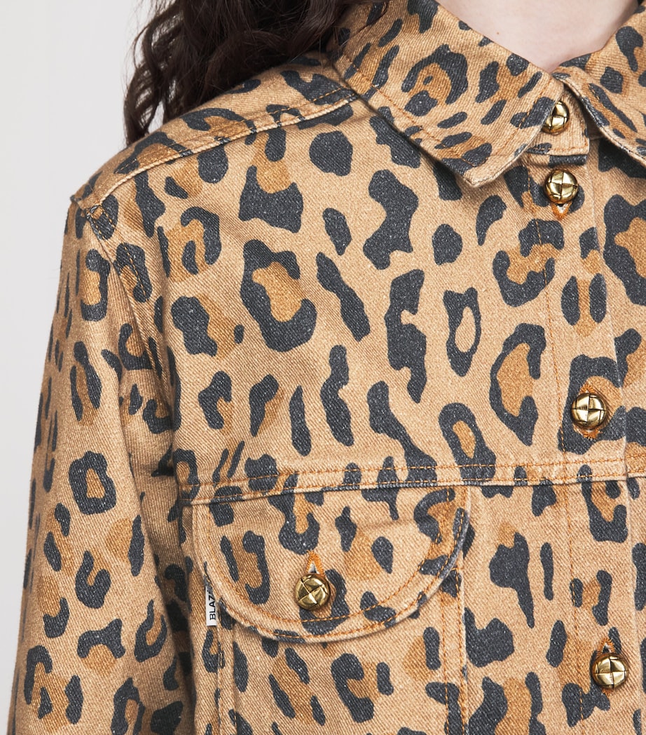 Blazé Milano Womens Denim Leopard-Print Shirt Camel Image 6