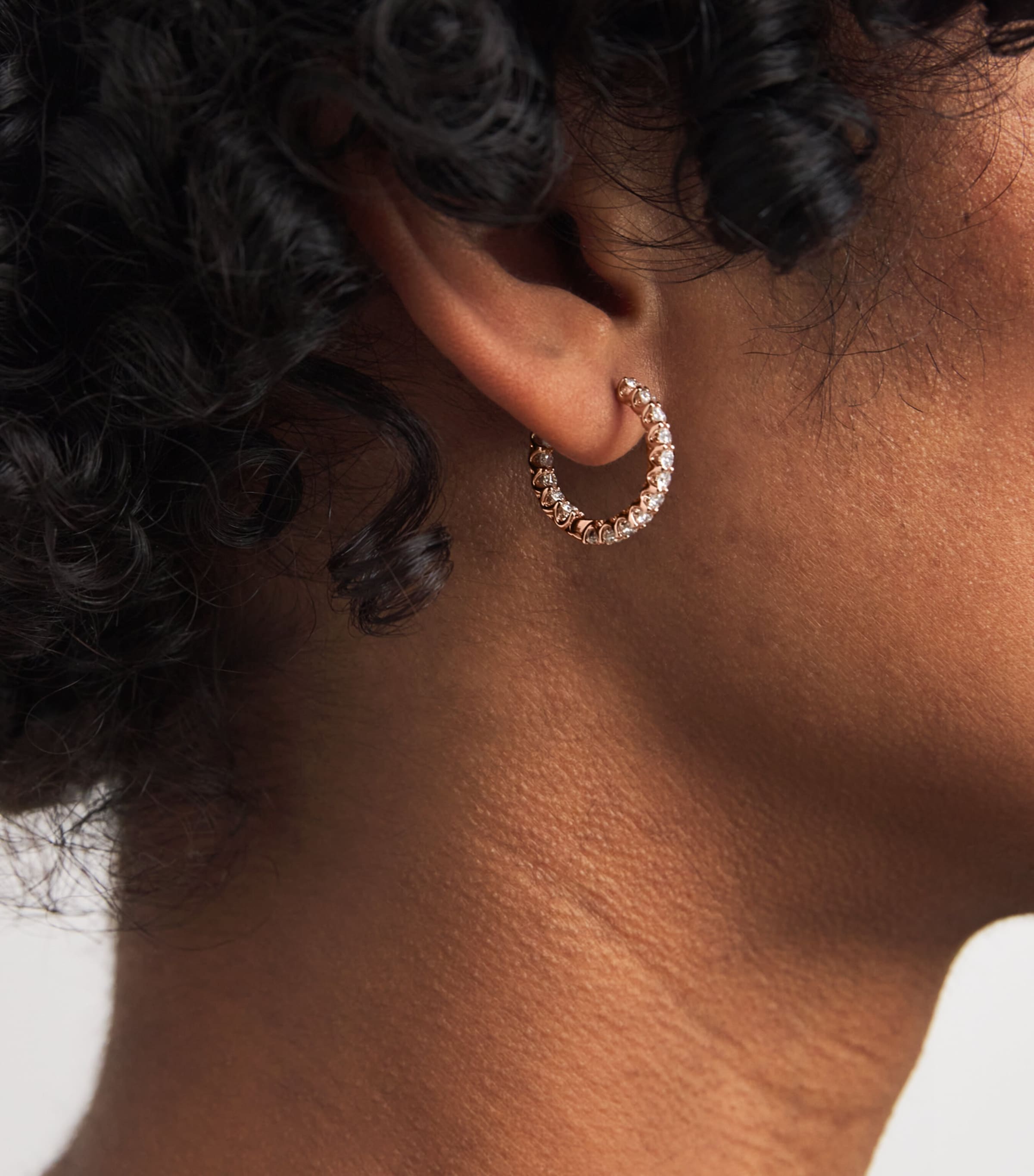 Medium Rose Gold and Diamond Hoop Earrings (1.25ctw) ROSE GOLD Image 2