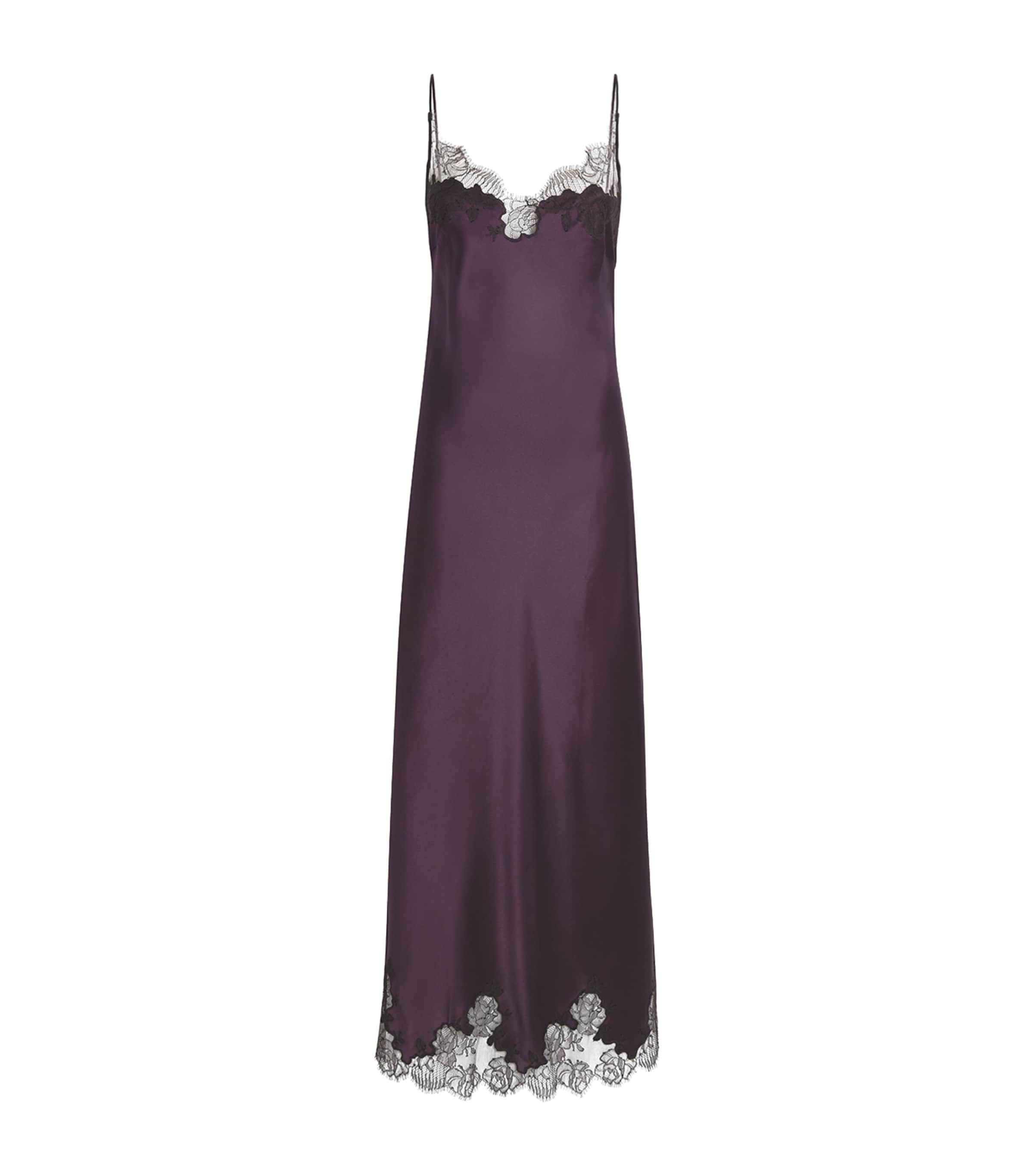 Carine Gilson Silk Lace-detail Long Slip Dress In Purple