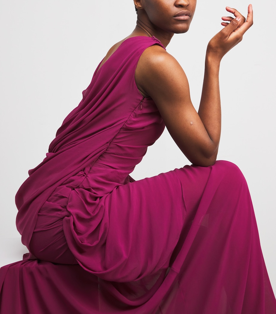 Silk-Blend Crepe Ombre Gown MAROON Image 6