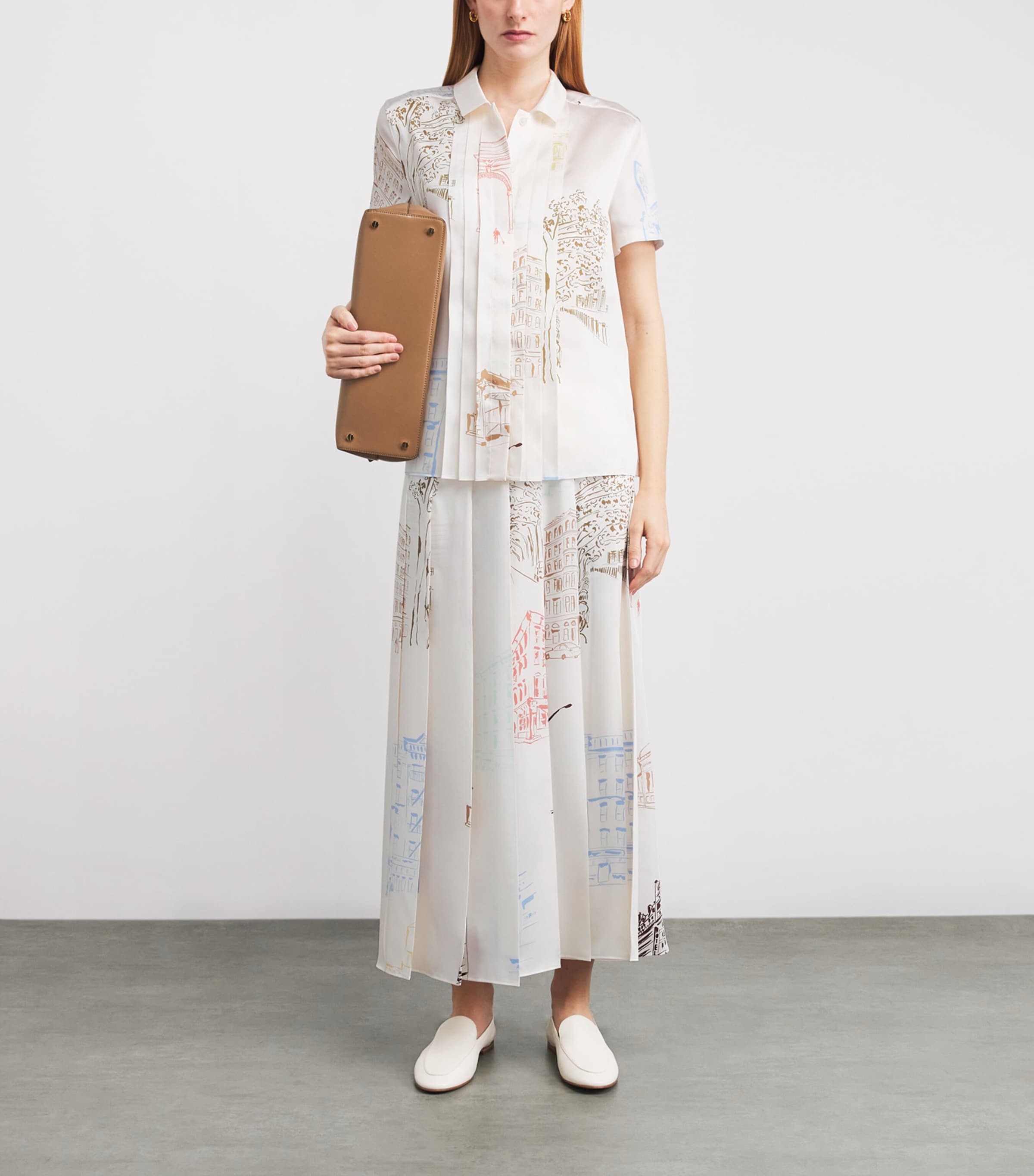 Lafayette 148 Womens Printed Pleated Midi Skirt Cloud Multi Image 2