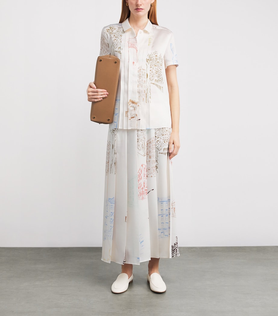 Lafayette 148 Womens Printed Pleated Midi Skirt Cloud Multi Image 2