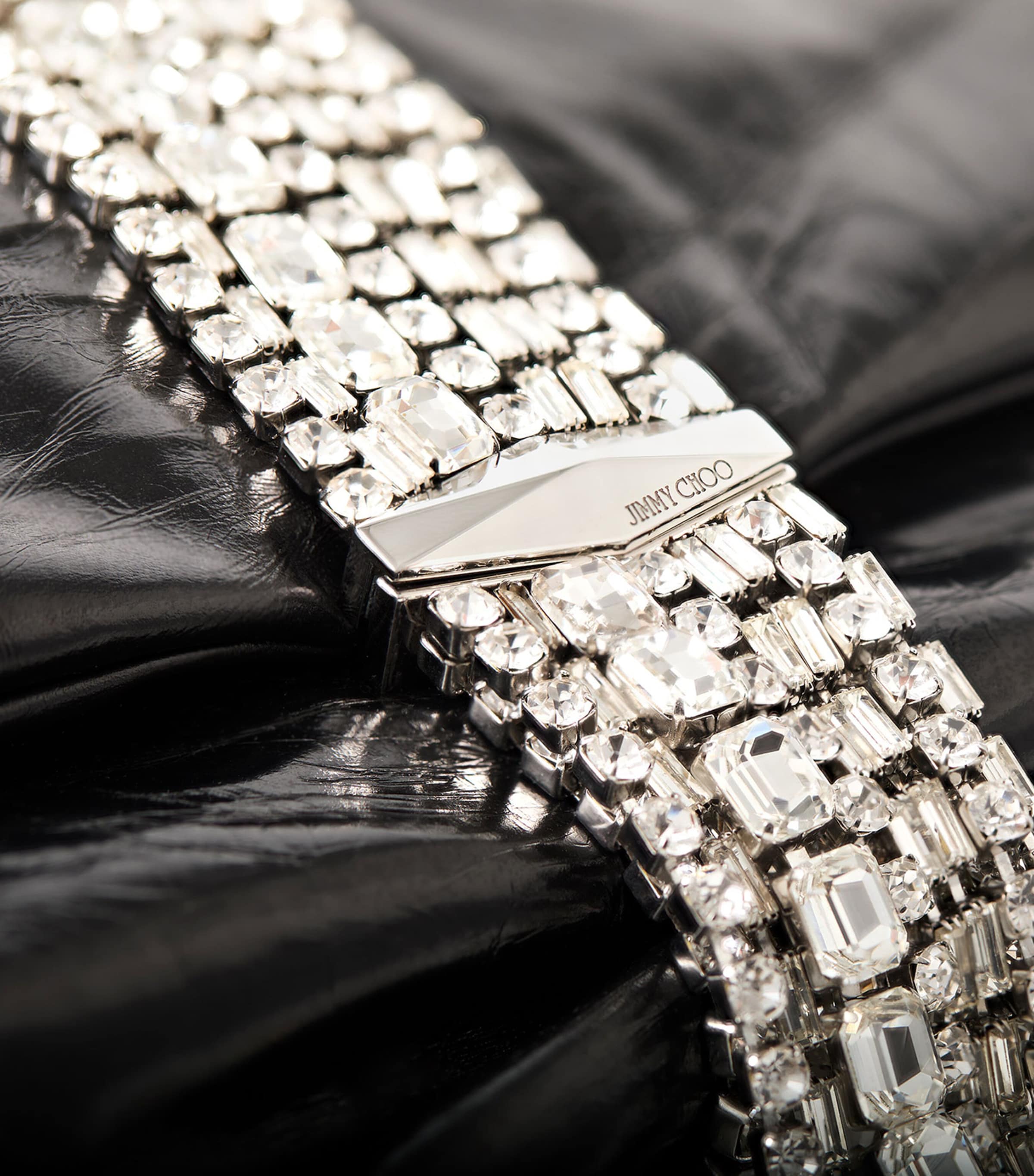 Leather-Crystal Zandra Clutch Bag BLACK/SILVER Image 5