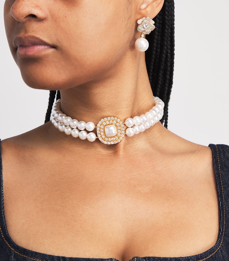 Self-Portrait Crystal and Faux Pearl Choker Gold Image 4