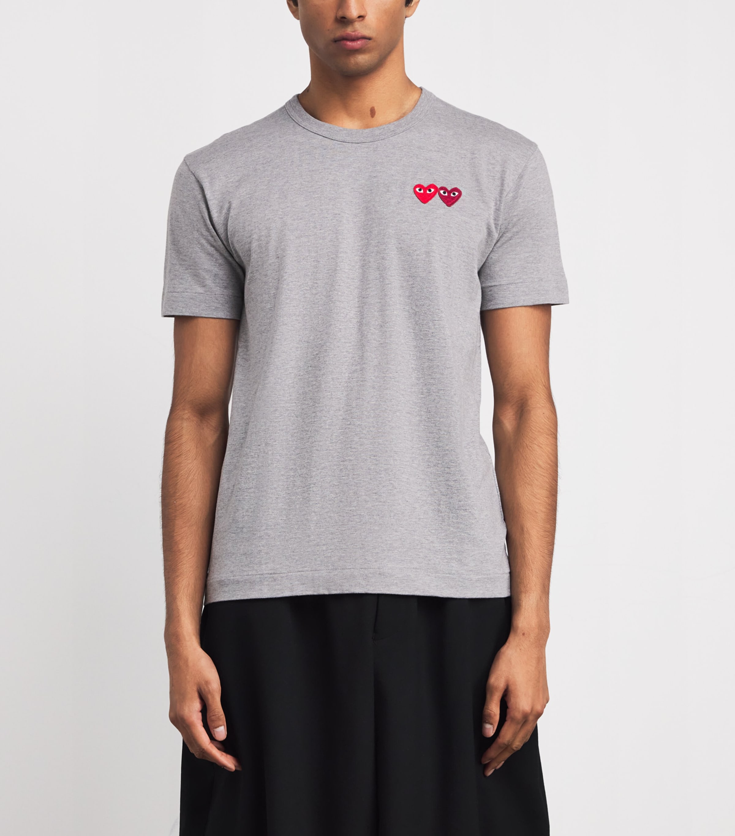 Embroidered Double-Heart T-Shirt 3 - GREY Image 3