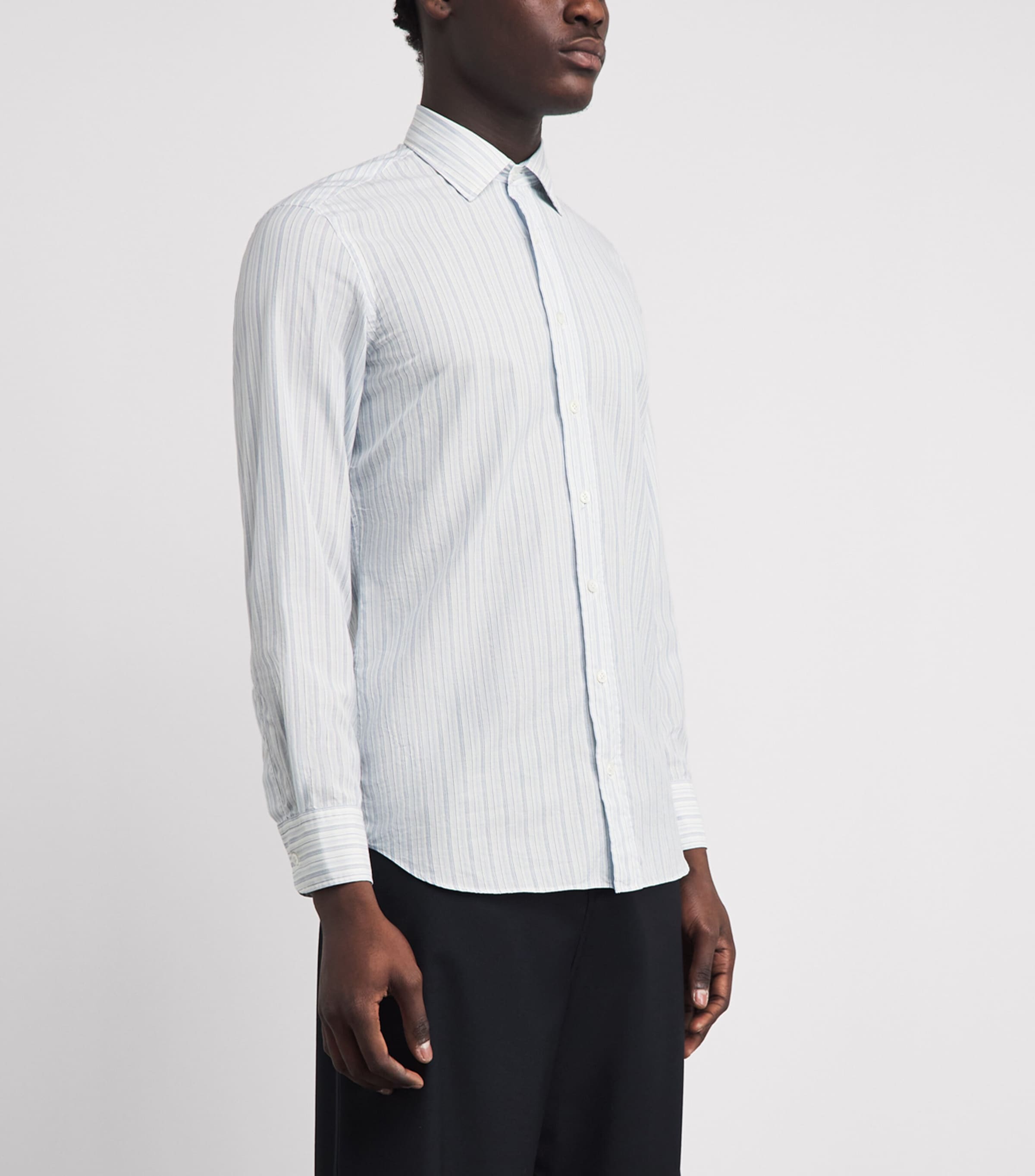 Lardini Mens Cotton Silk Stripe Dante Shirt Multi Blue/wht Image 4