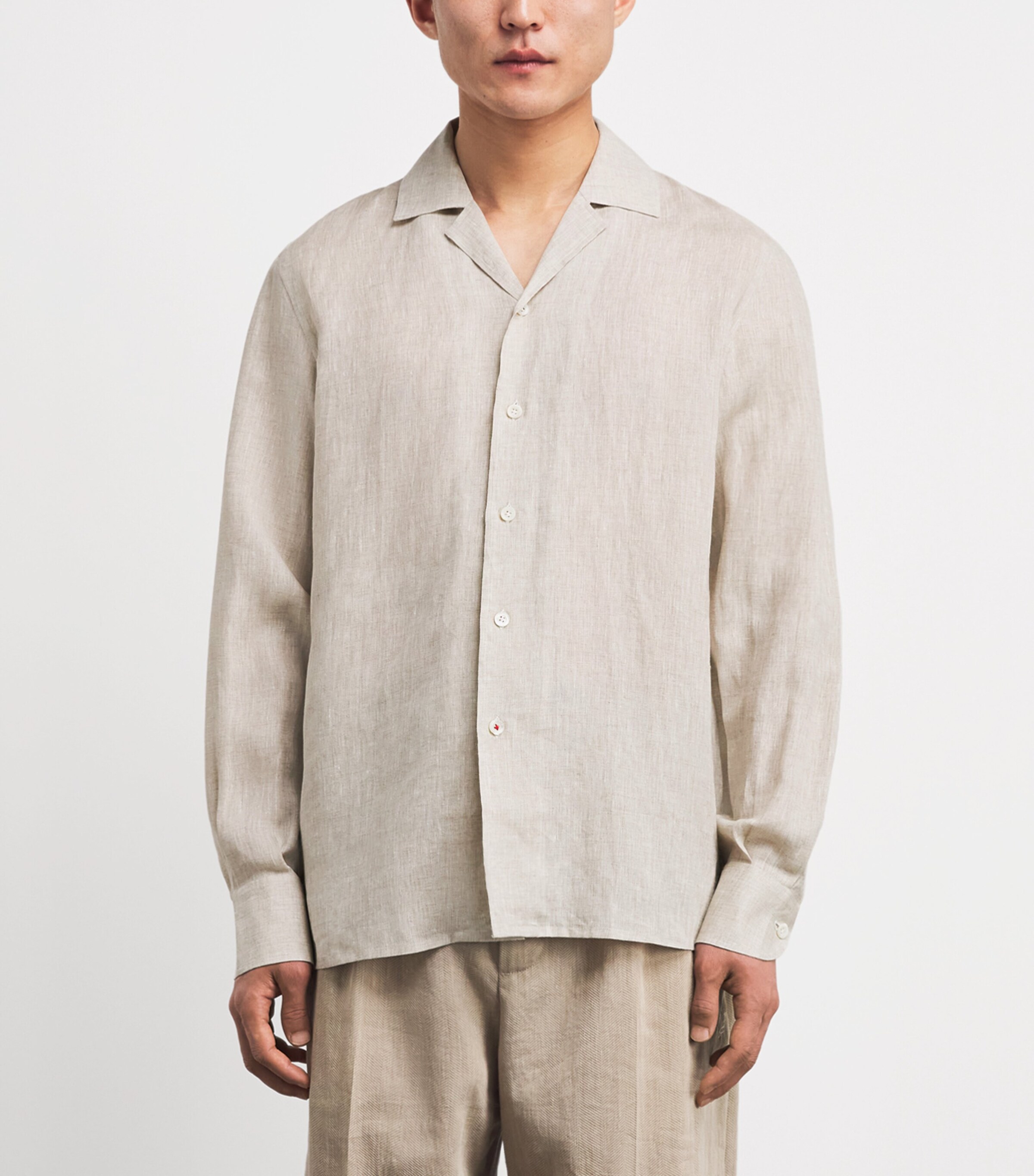 Isaia Mens Linen Camp-Collar Shirt Image 4