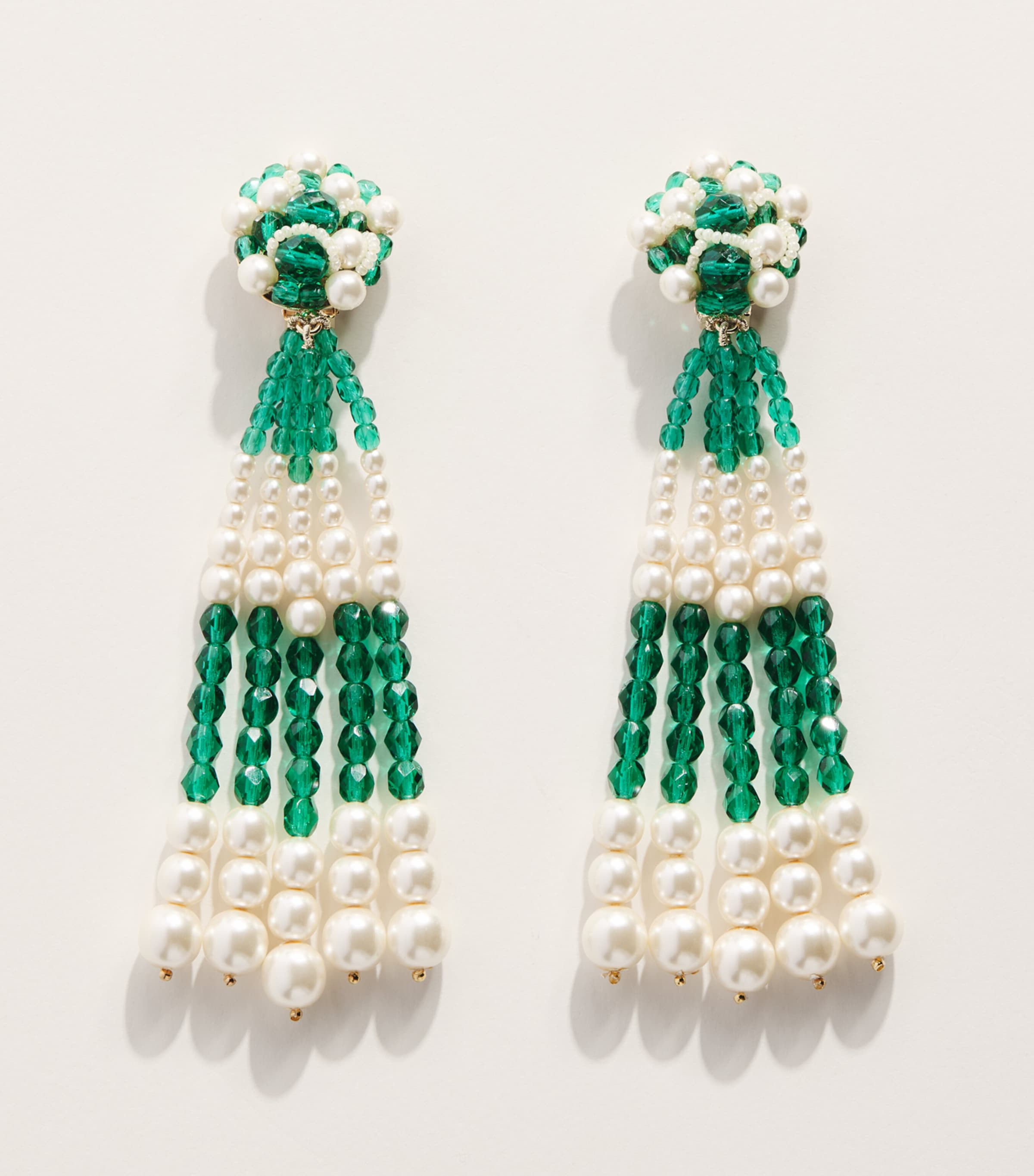 Coppola e Toppo Beaded Frangia Clip-On Earrings Green/white Image 1