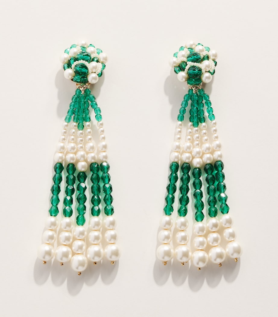 Coppola e Toppo Beaded Frangia Clip-On Earrings Green/white Image 1