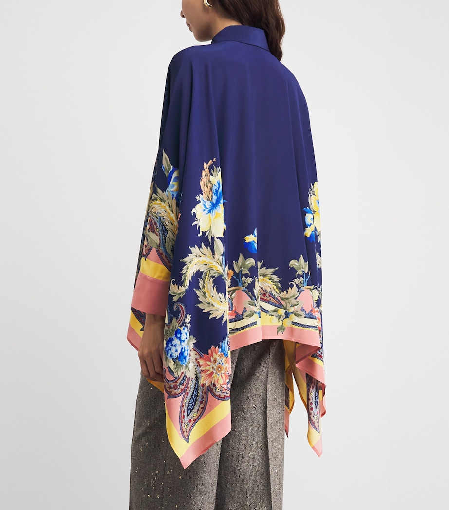 Etro Womens Silk Floral Asymmetric Shirt Print/blue Bs Image 5
