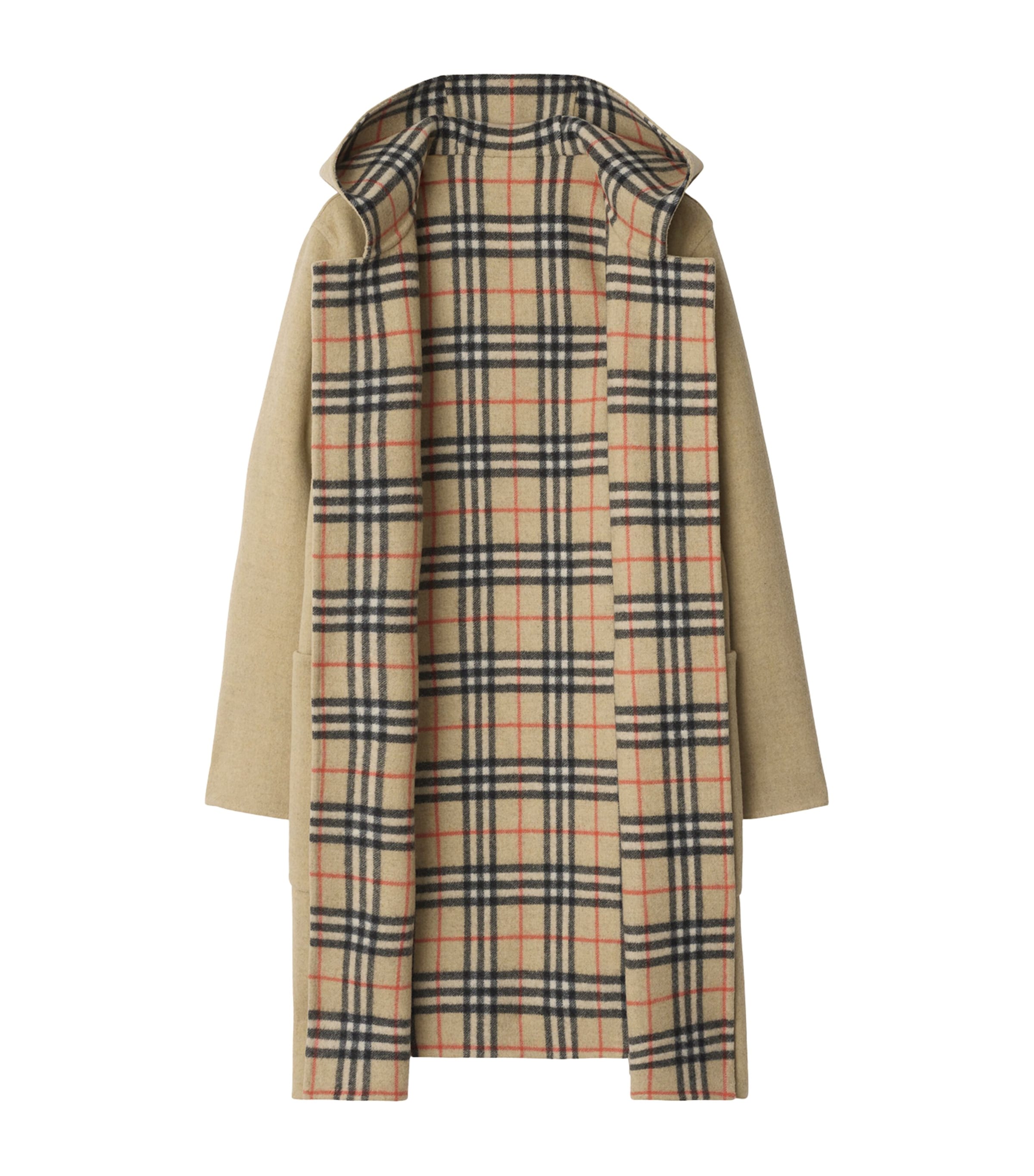 Wool  Reversible Hooded Wrap Coat SAND IP CHECK Image 6