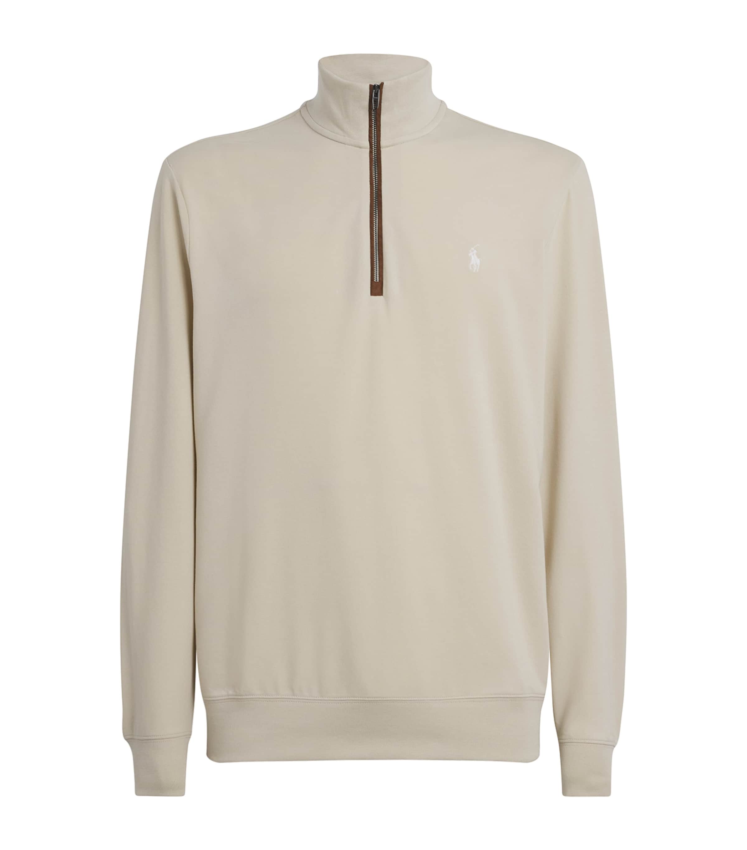 Cotton-Blend Polo Pony Quarter-Zip Sweater BASIC SAND Image 1