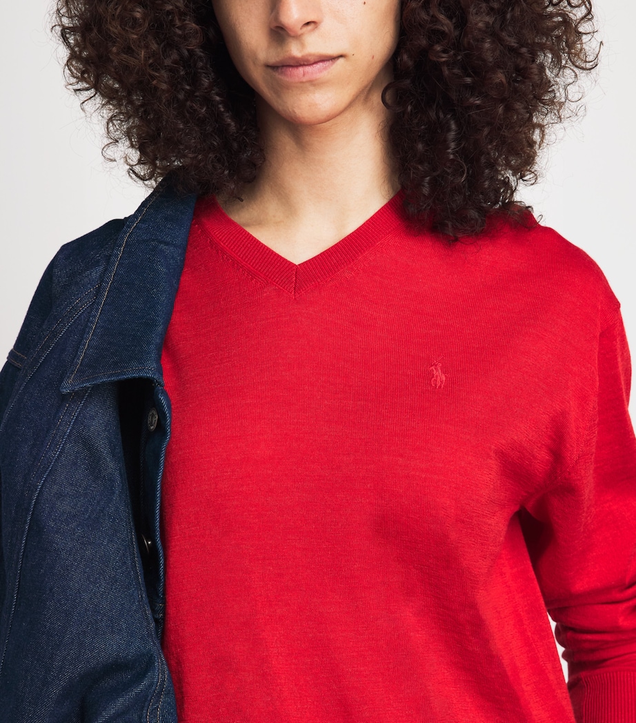 Polo Ralph Lauren Womens Wool V-Neck Sweater Flanders Red Heather Image 3