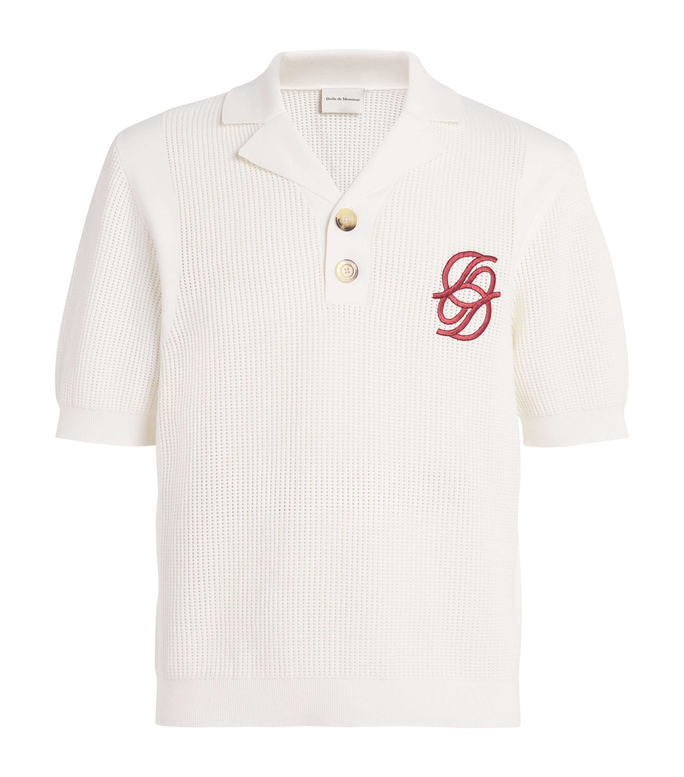 Drôle De Monsieur Mens Cotton Crochet Polo Shirt Cream Image 1