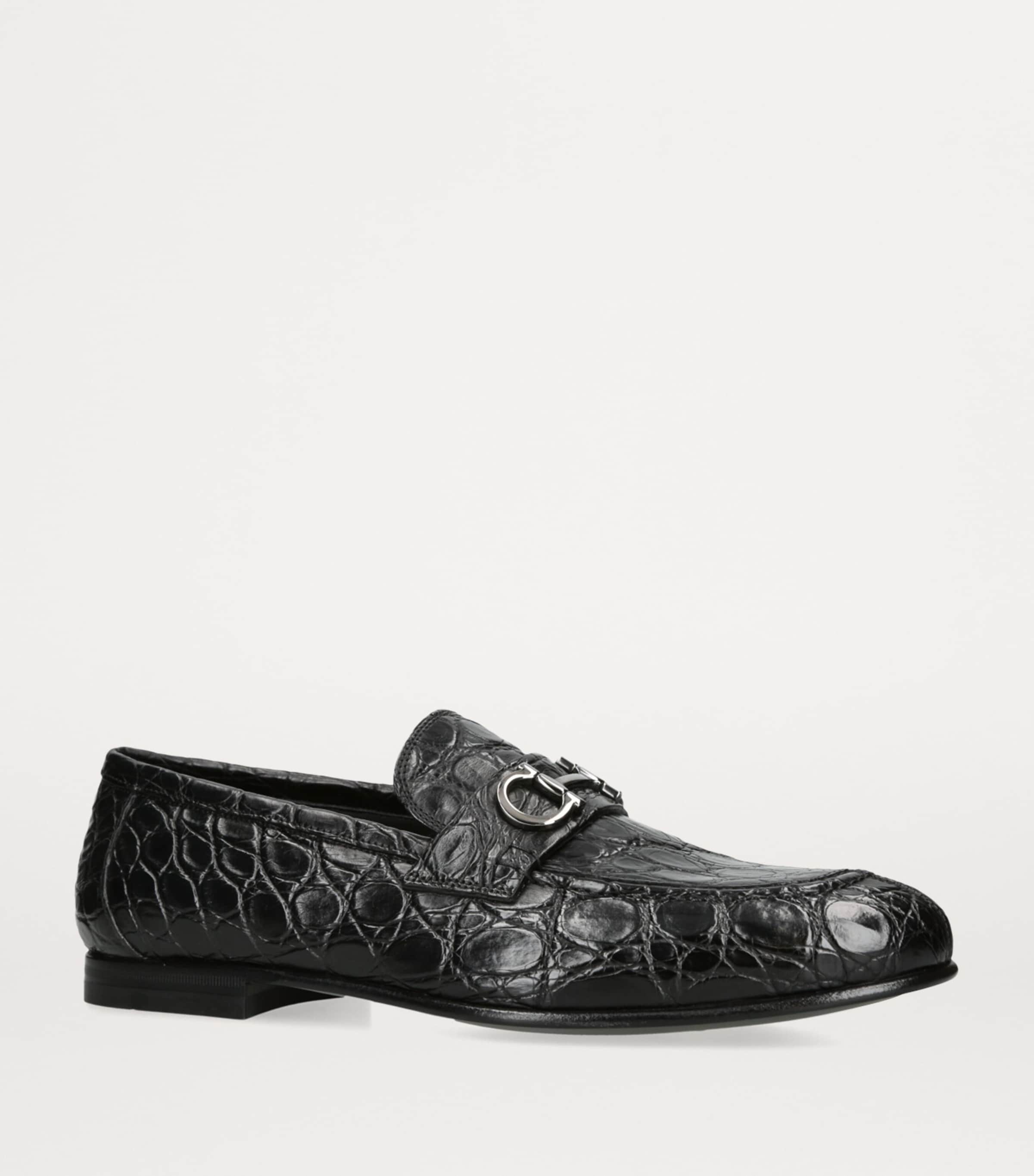Salvatore Ferragamo Black Crocodile Leather Gin Luxe Loafers 