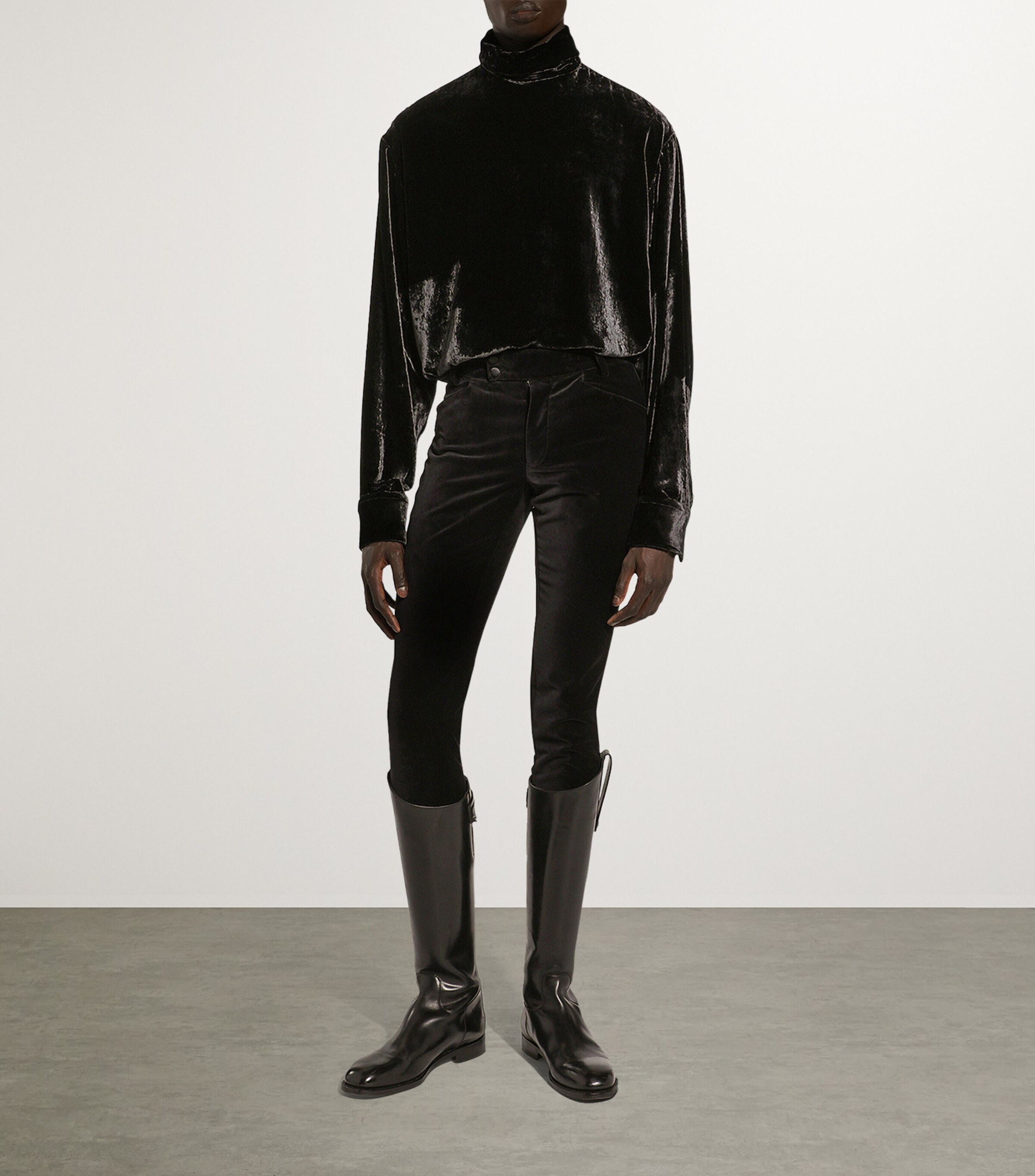 Velvet High-Neck Shirt N0000-BLACK Image 2