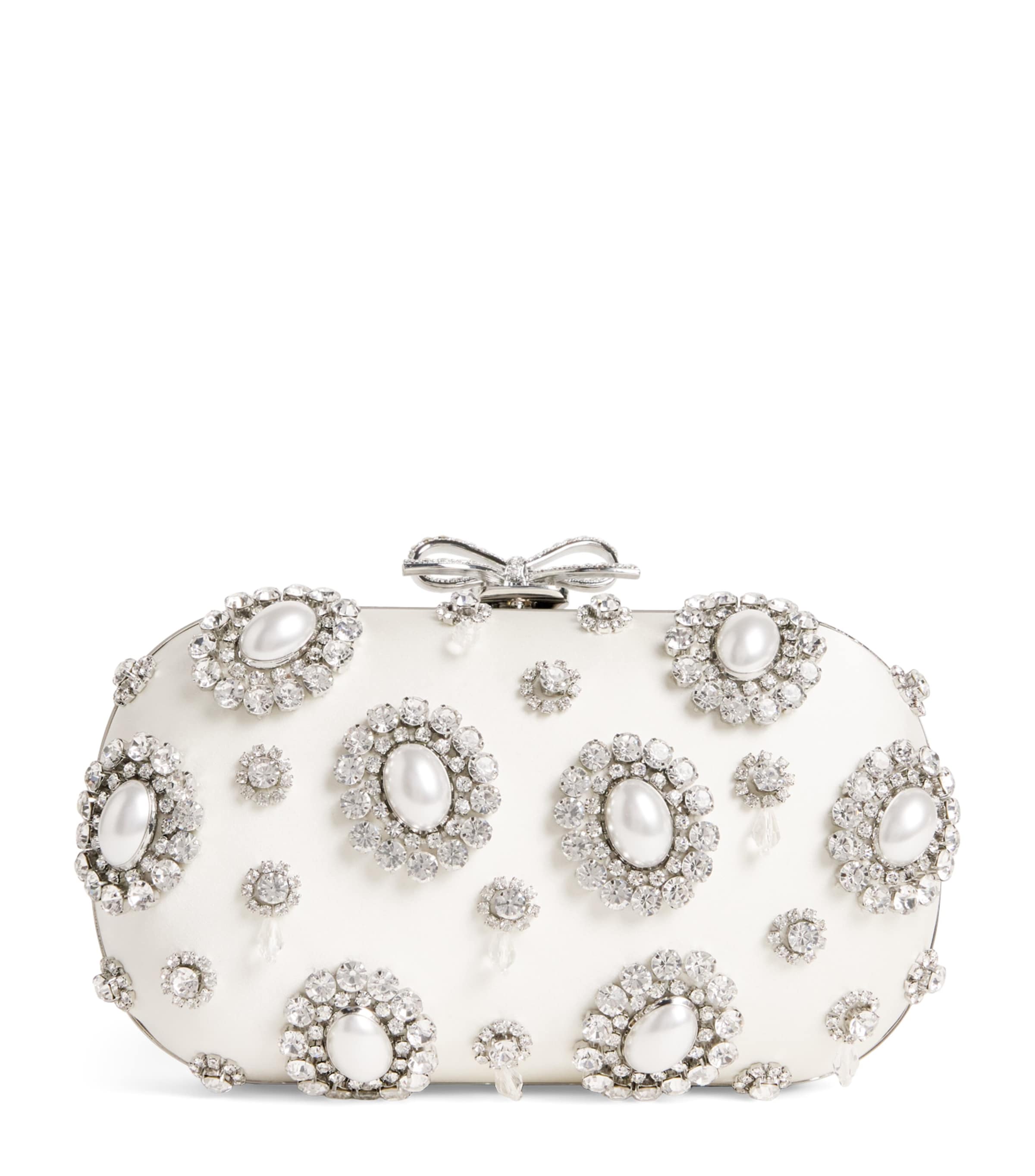 Self-Portrait Satin Crystal Clutch Bag Cream