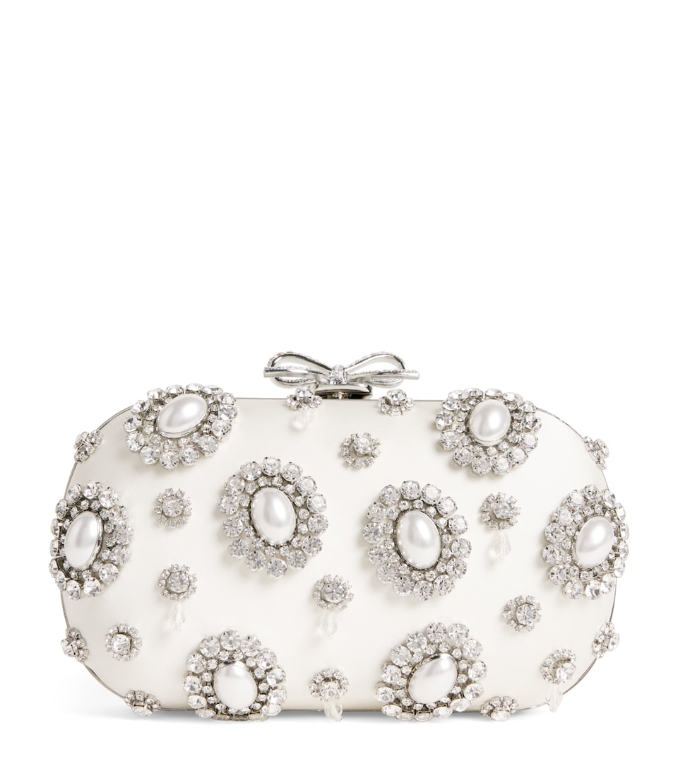 Self-Portrait Satin Crystal Clutch Bag Cream