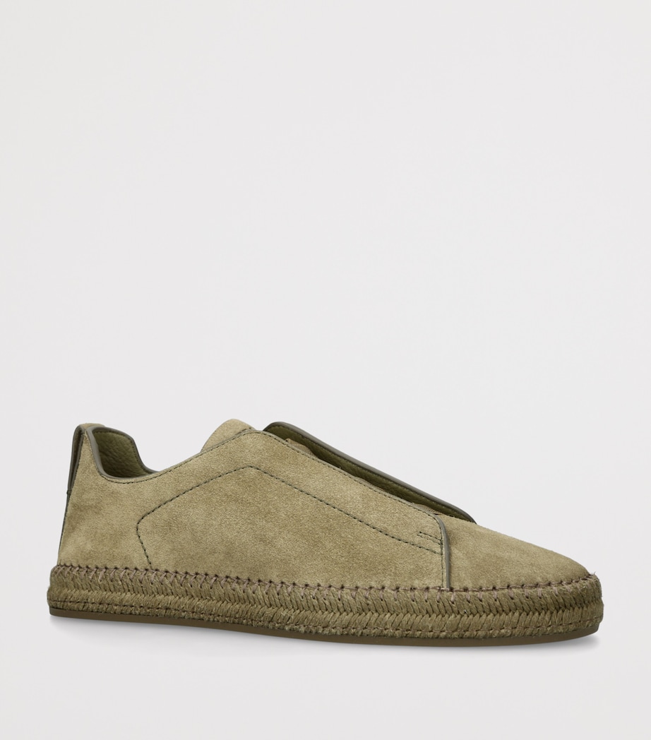 Zegna Suede Triple Stitch Espadrilles Mid Green Image 3