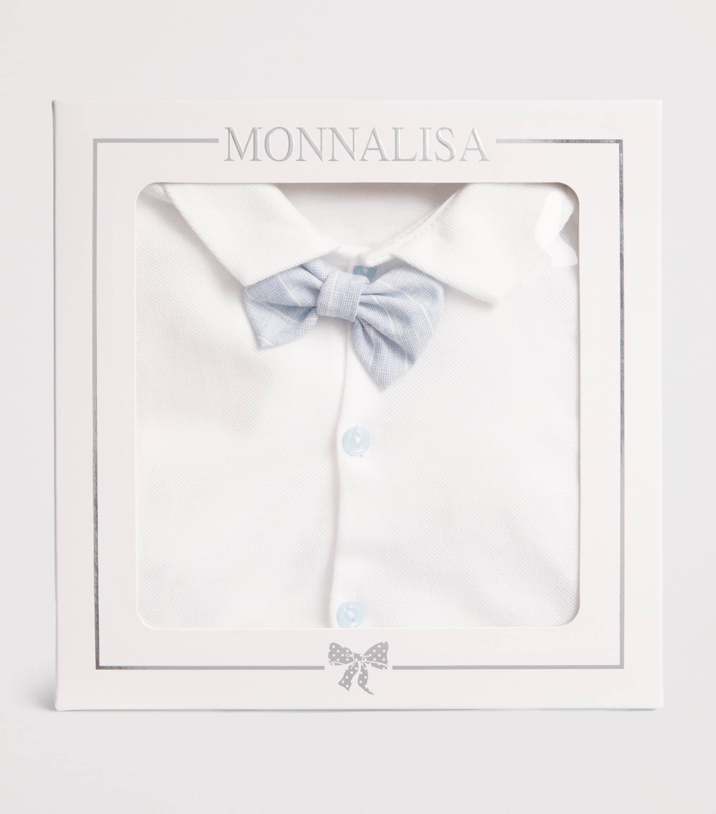 Monnalisa Cotton Stripe Bow Tie Playsuit (1-9 Months) White+cloud Image 3