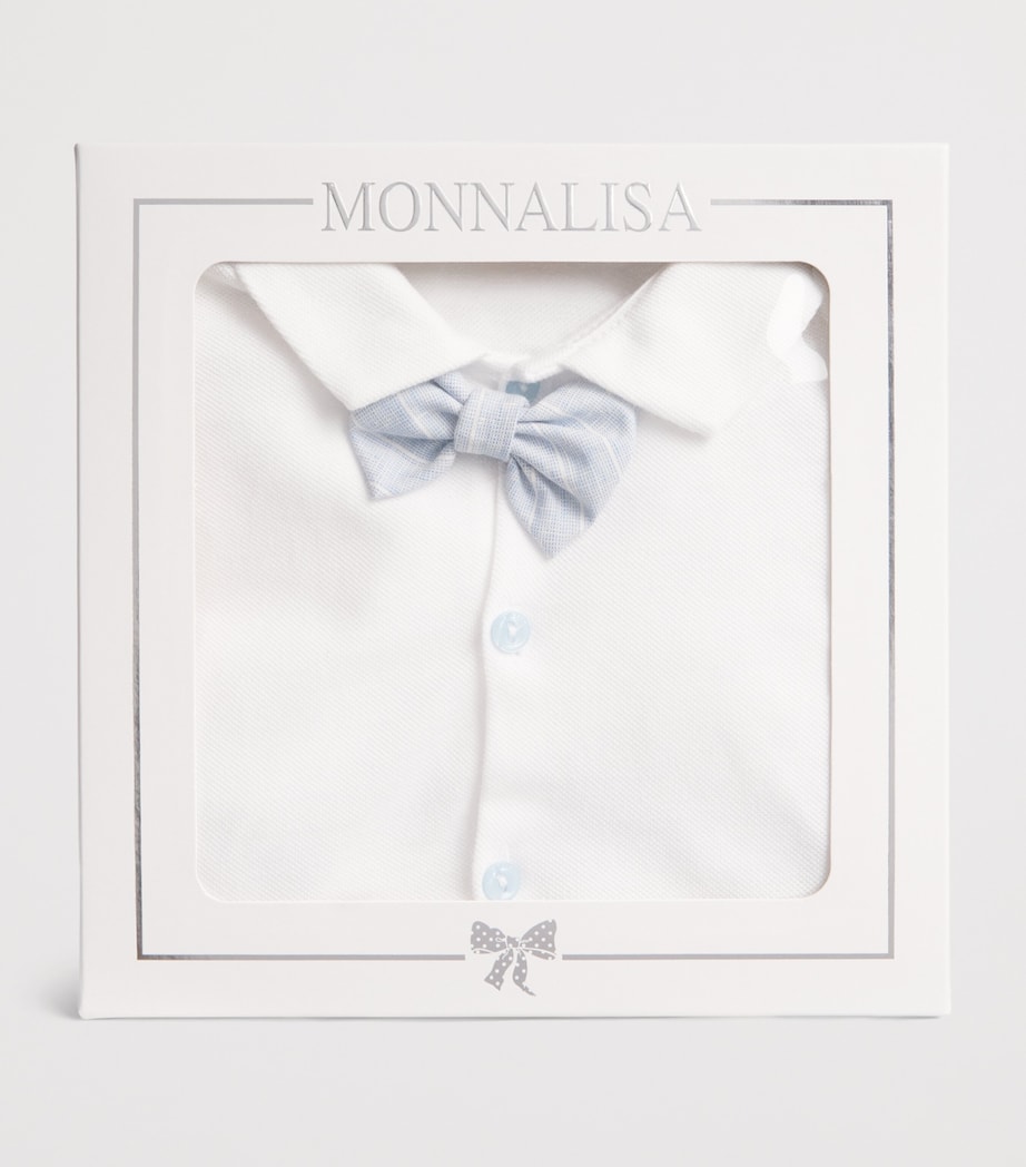 Monnalisa Cotton Stripe Bow Tie Playsuit (1-9 Months) White+cloud Image 3