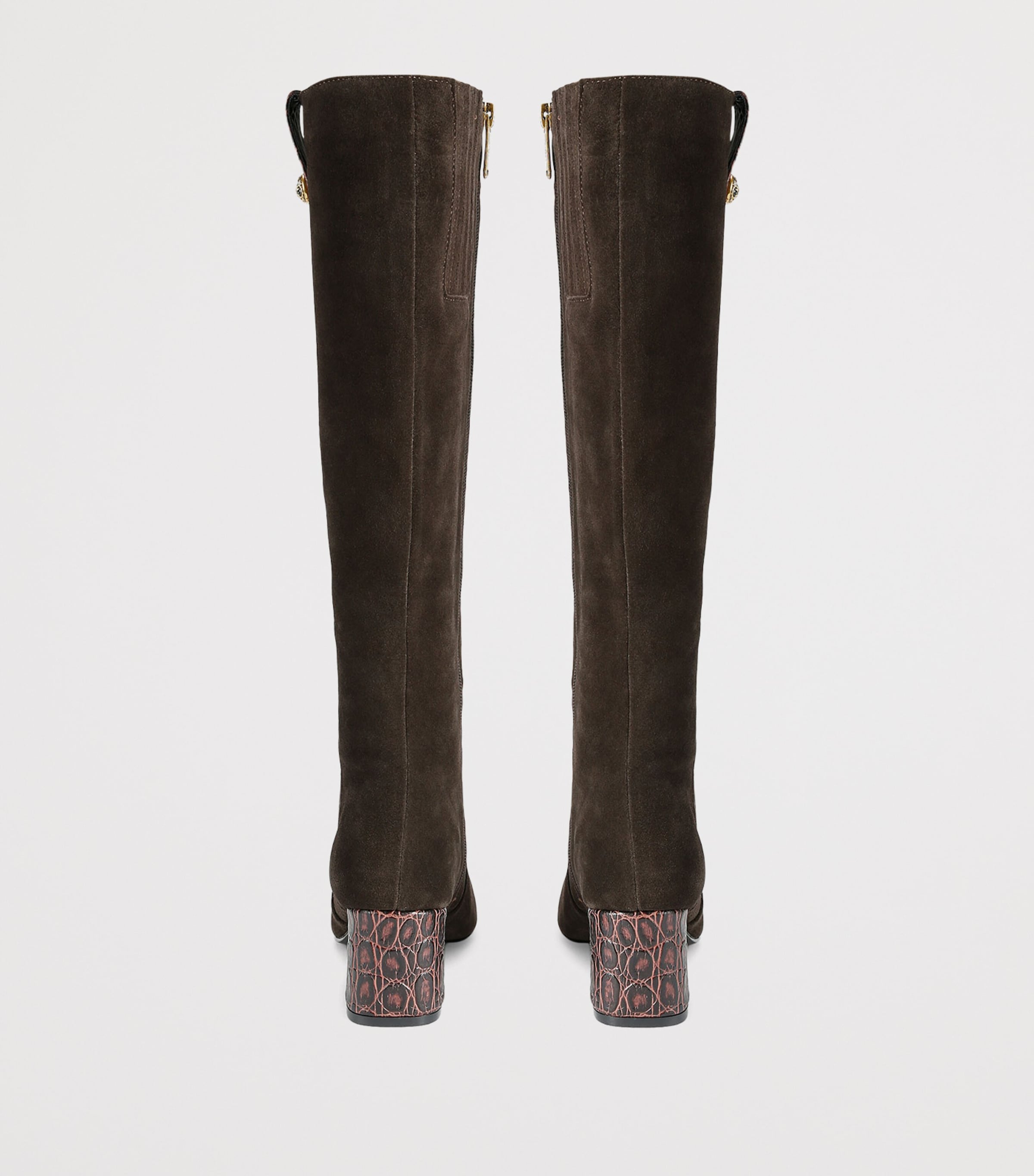 Suede Chelsea Trim Knee-High Boots BROWN Image 2