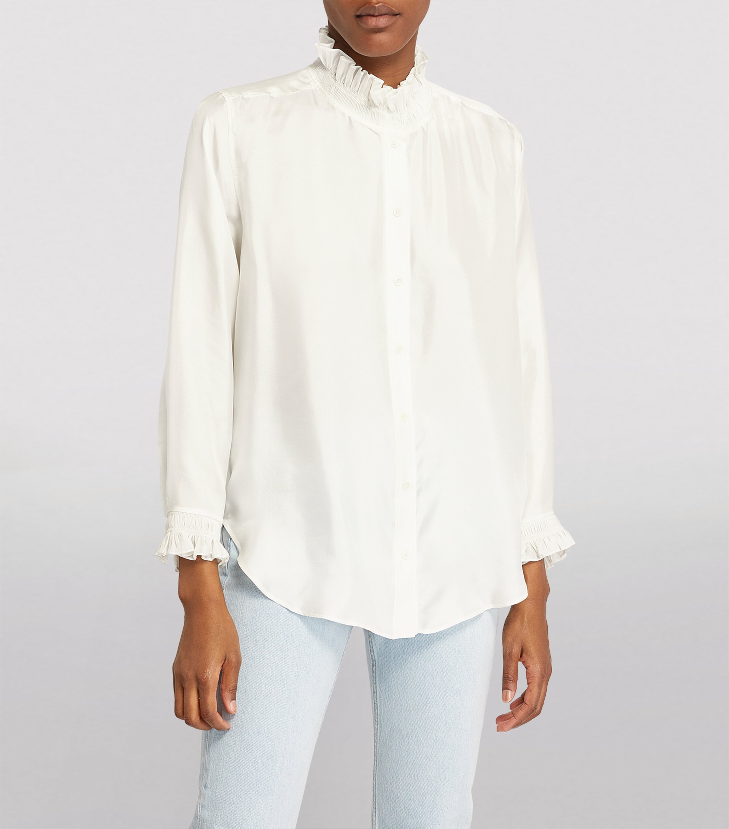 Silk Gathered-Collar Shirt ECRU Image 3