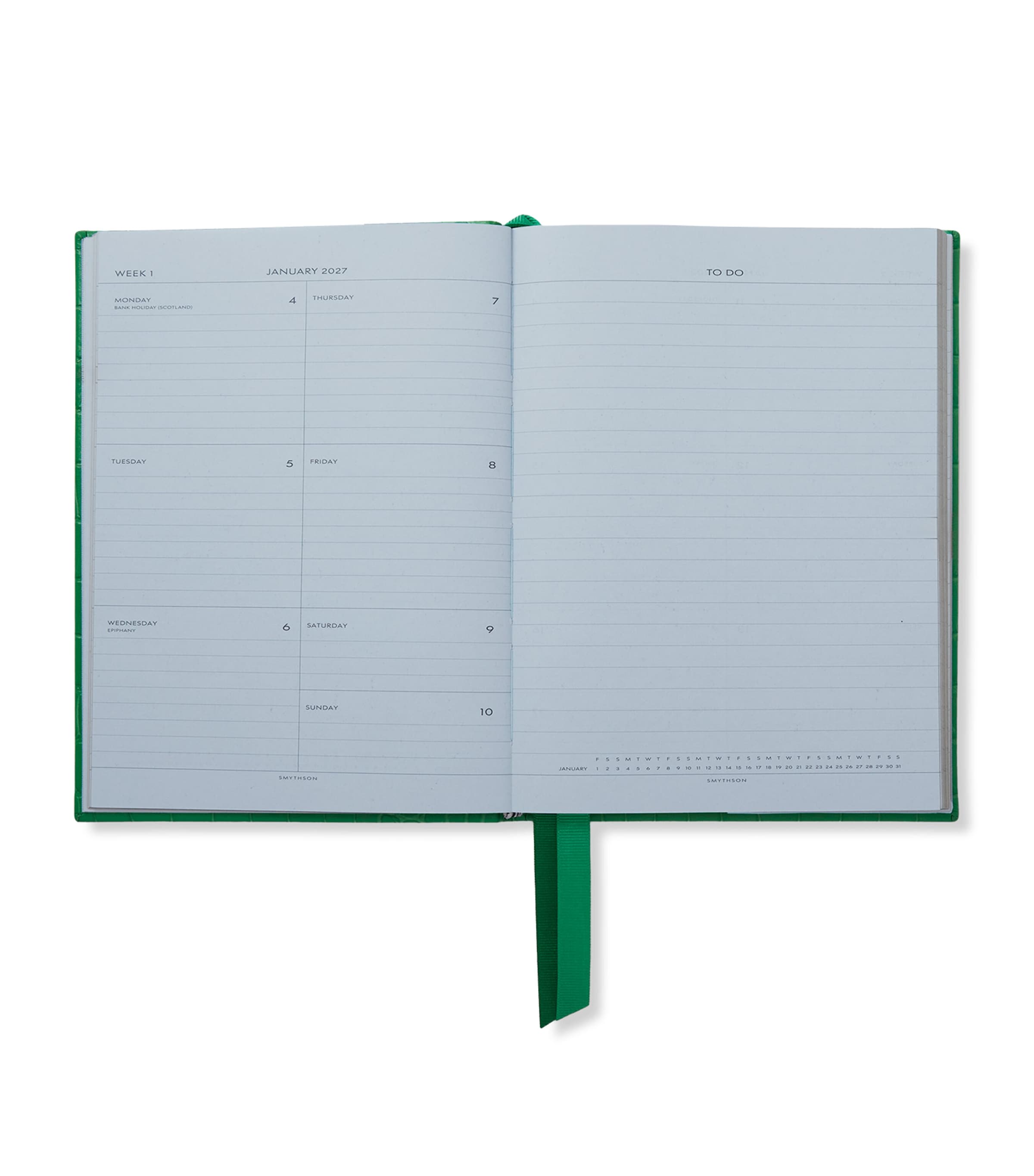 Smythson Leather Soho Weekly Diary 2027 Jade Image 2