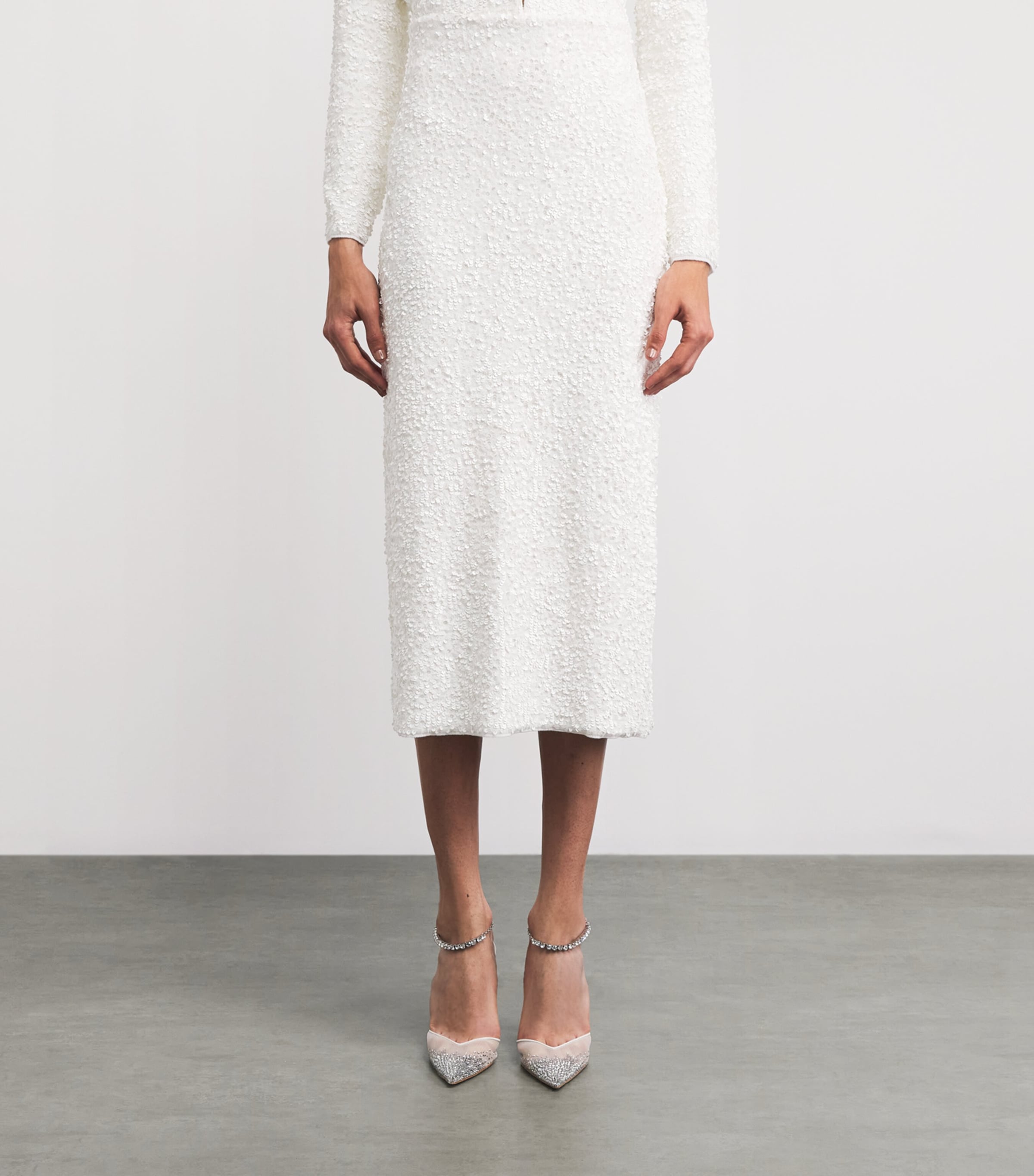 Adam Lippes Womens Sequin Knit Leto Midi Skirt Ivory Image 4