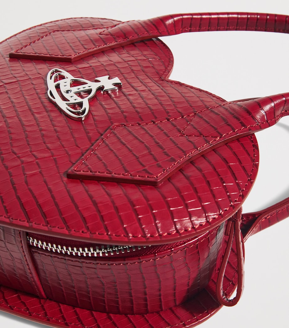 Croc-Embossed Leather Josephine Heart Cross-Body Bag H408 RED Image 6