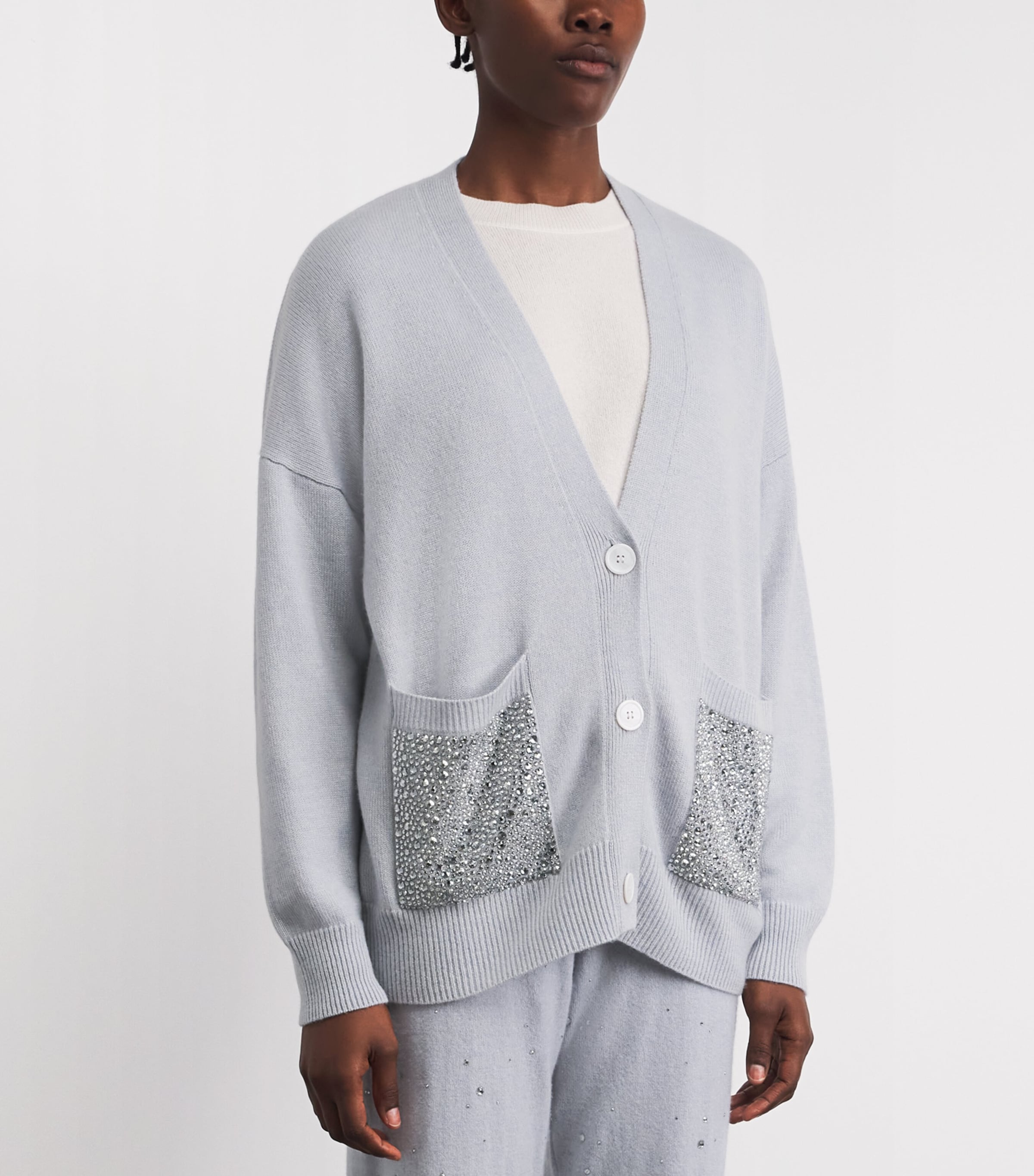 William Sharp Womens Cashmere Crystal-Embellished Cardigan Blue Mist Blue Shade Image 4