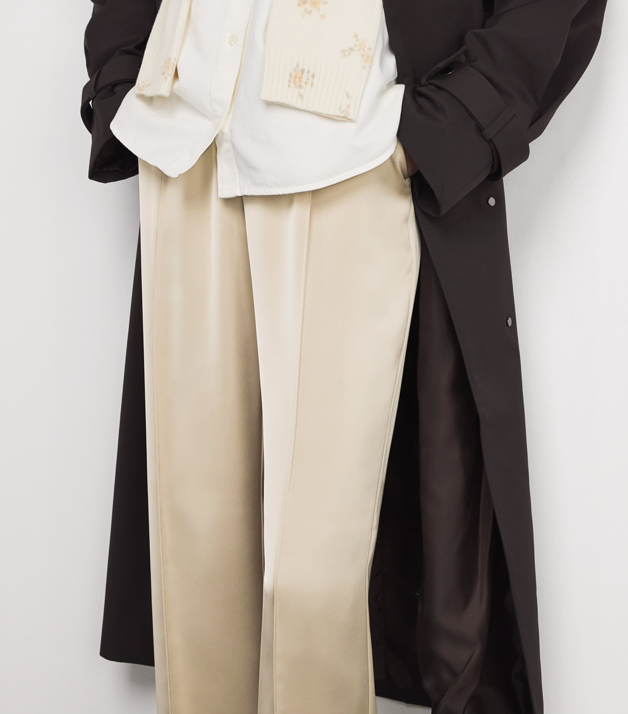 Satin Straight Trousers BEIGE Image 6