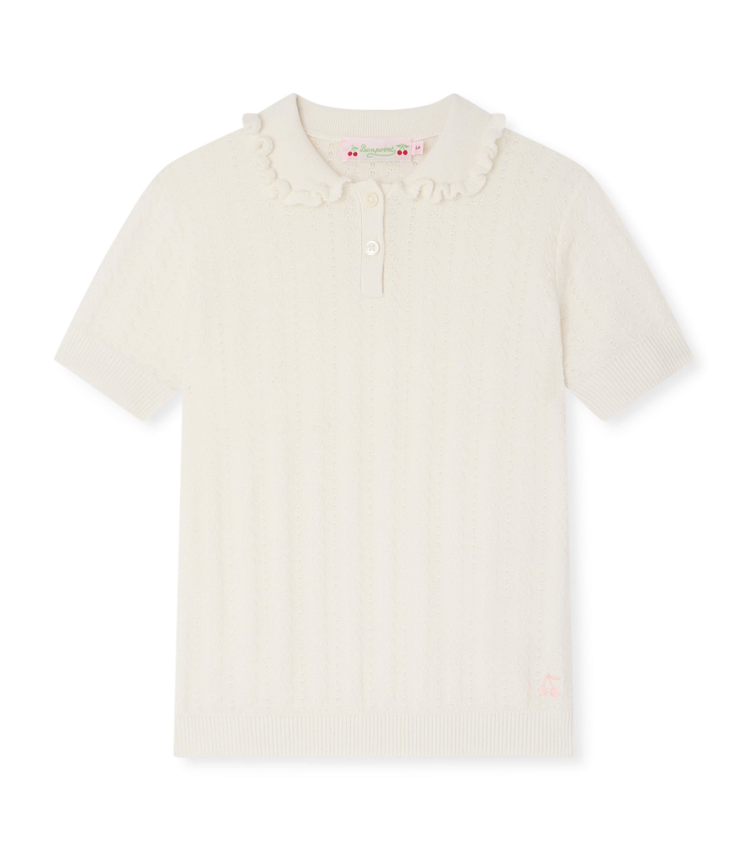 Cotton Pointelle Polo Top (10-14 Years) ECRU Image 1
