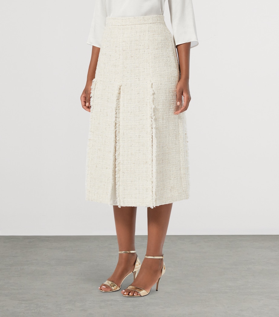 Tweed Pleated Midi Skirt IVORY Image 2