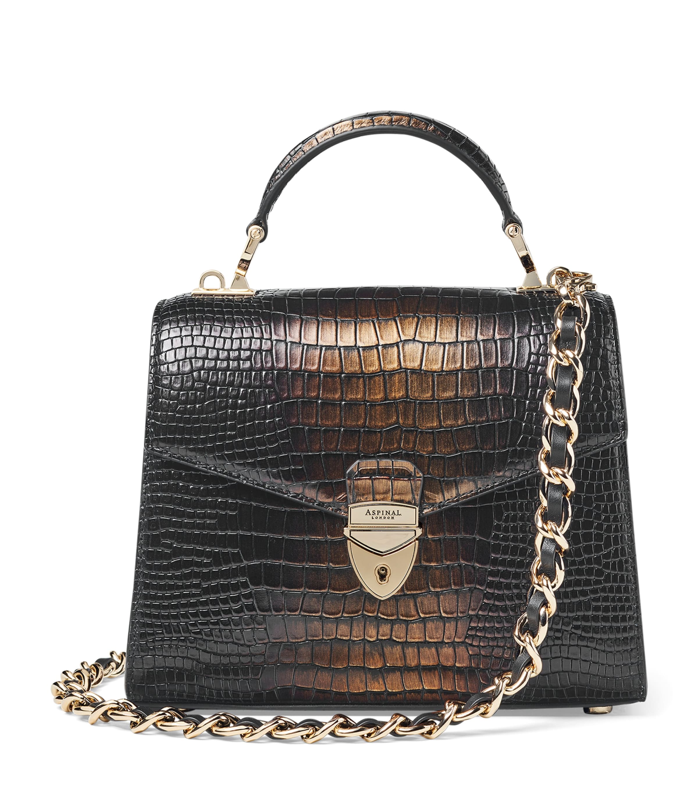 Aspinal Of London Womens Black Mayfair 2 Midi Croc-effect Leather Top-handle Bag