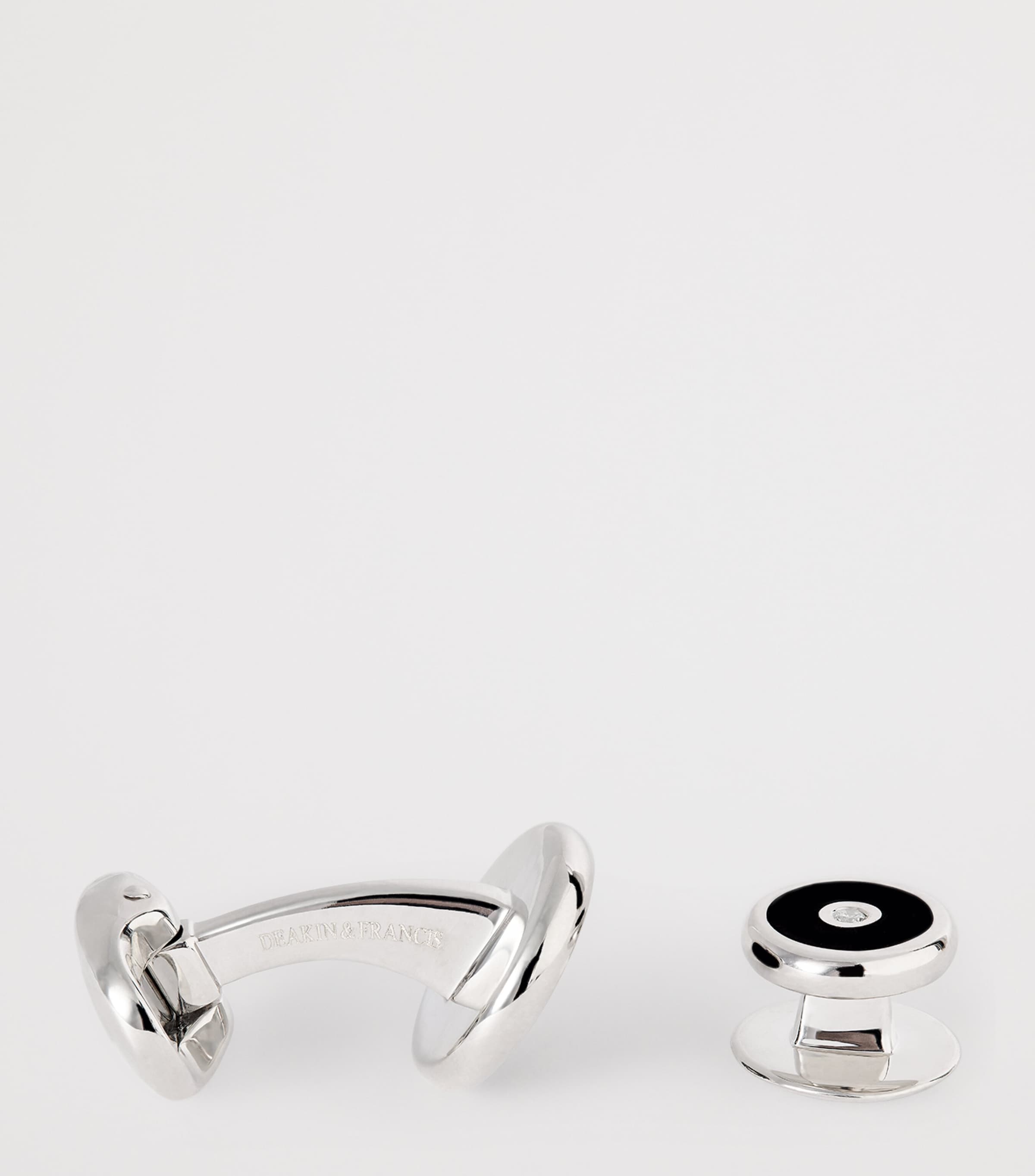 Deakin & Francis Sterling Silver Onyx and Diamond Cufflinks Black Image 3