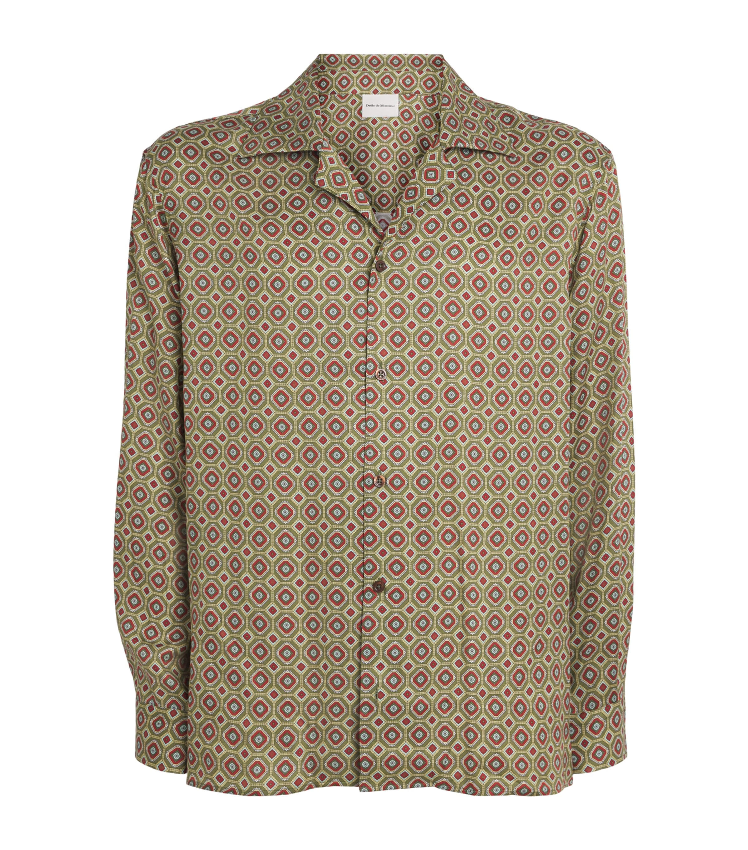 Drôle De Monsieur Mens Chemise Geometric Print Shirt Kaki Image 1