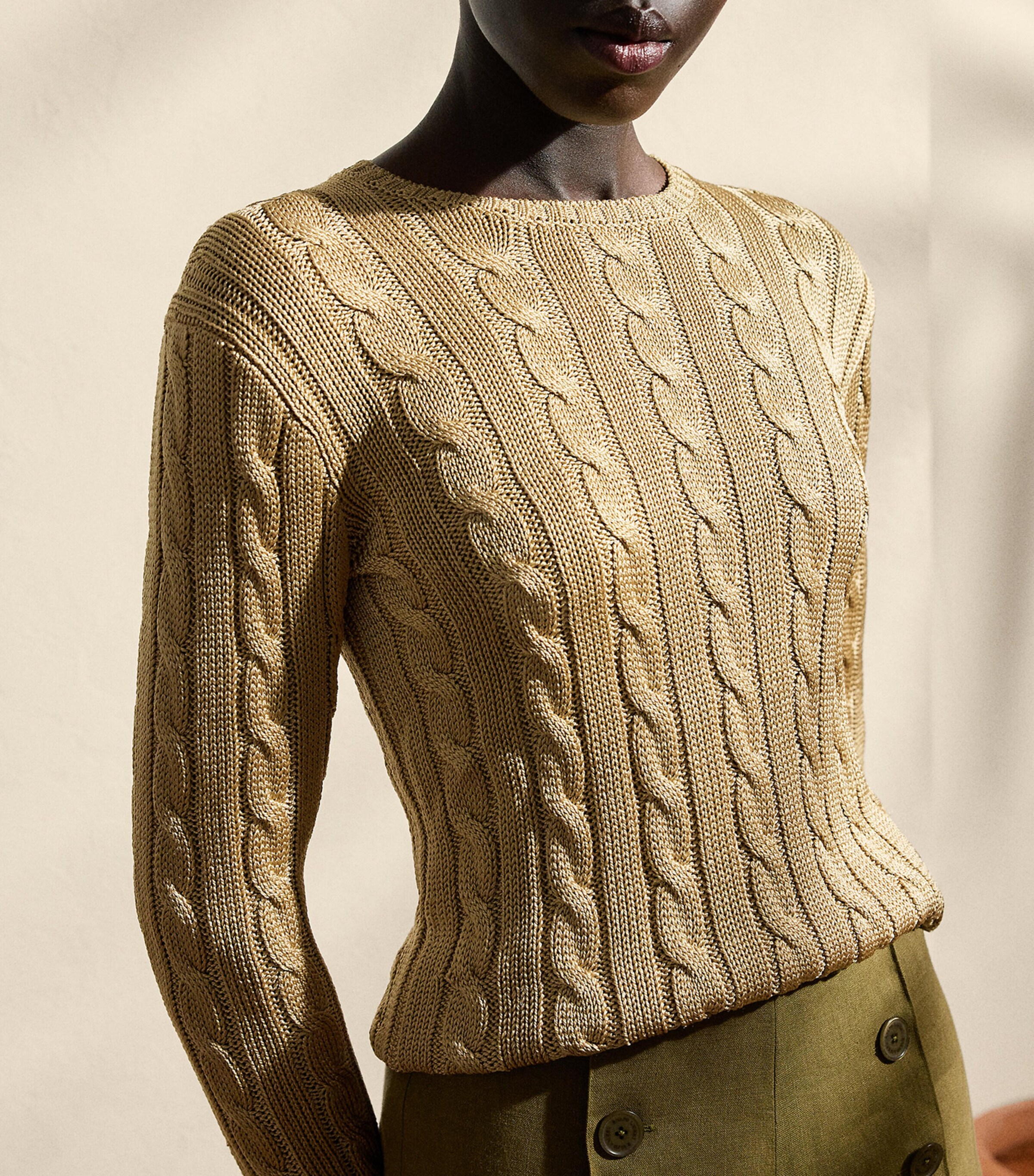 Silk Cable-Knit Sweater LUX TAN Image 5