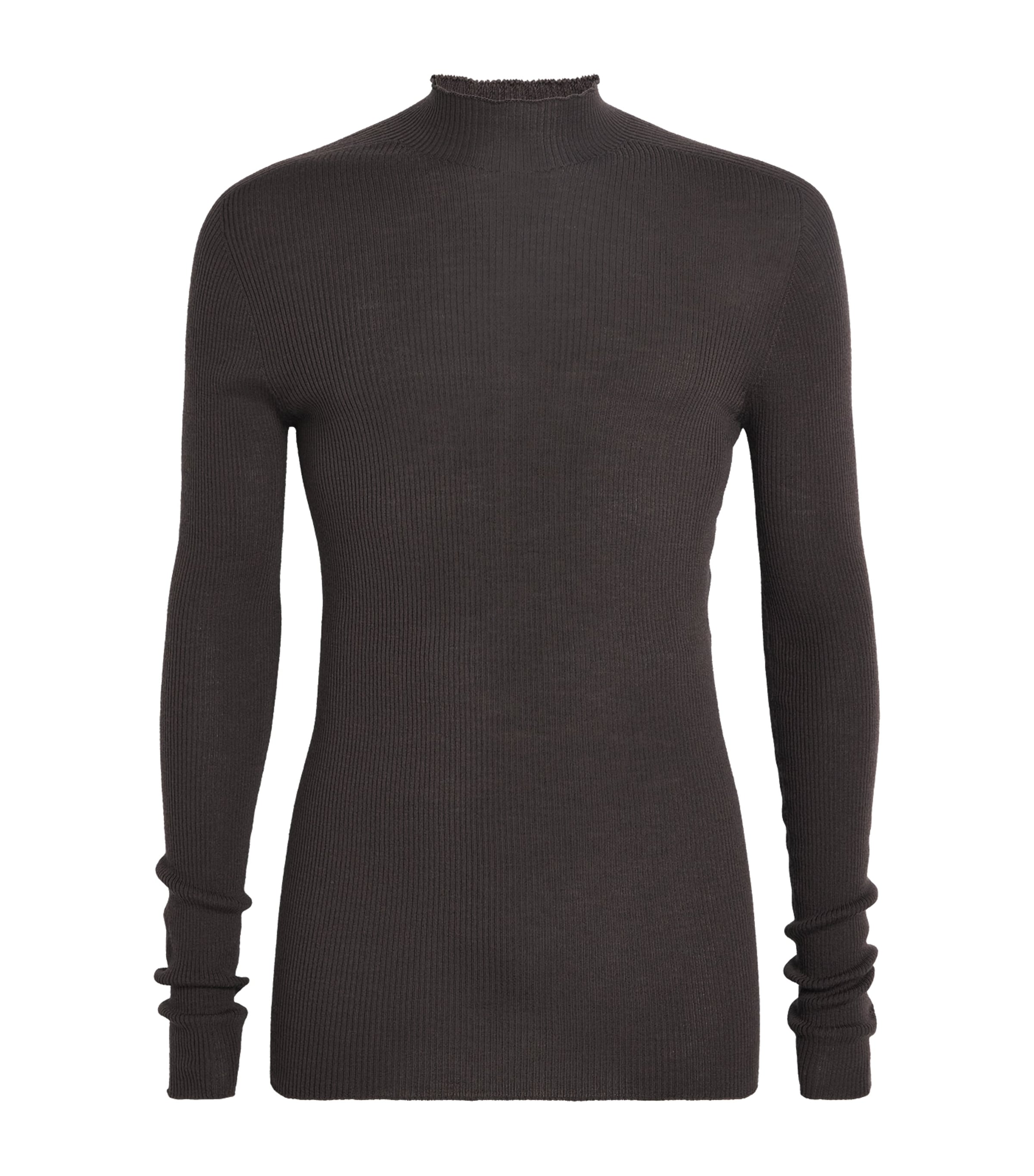 Rick Owens Virgin Wool Ribbed Lupetto Sweater In Gray