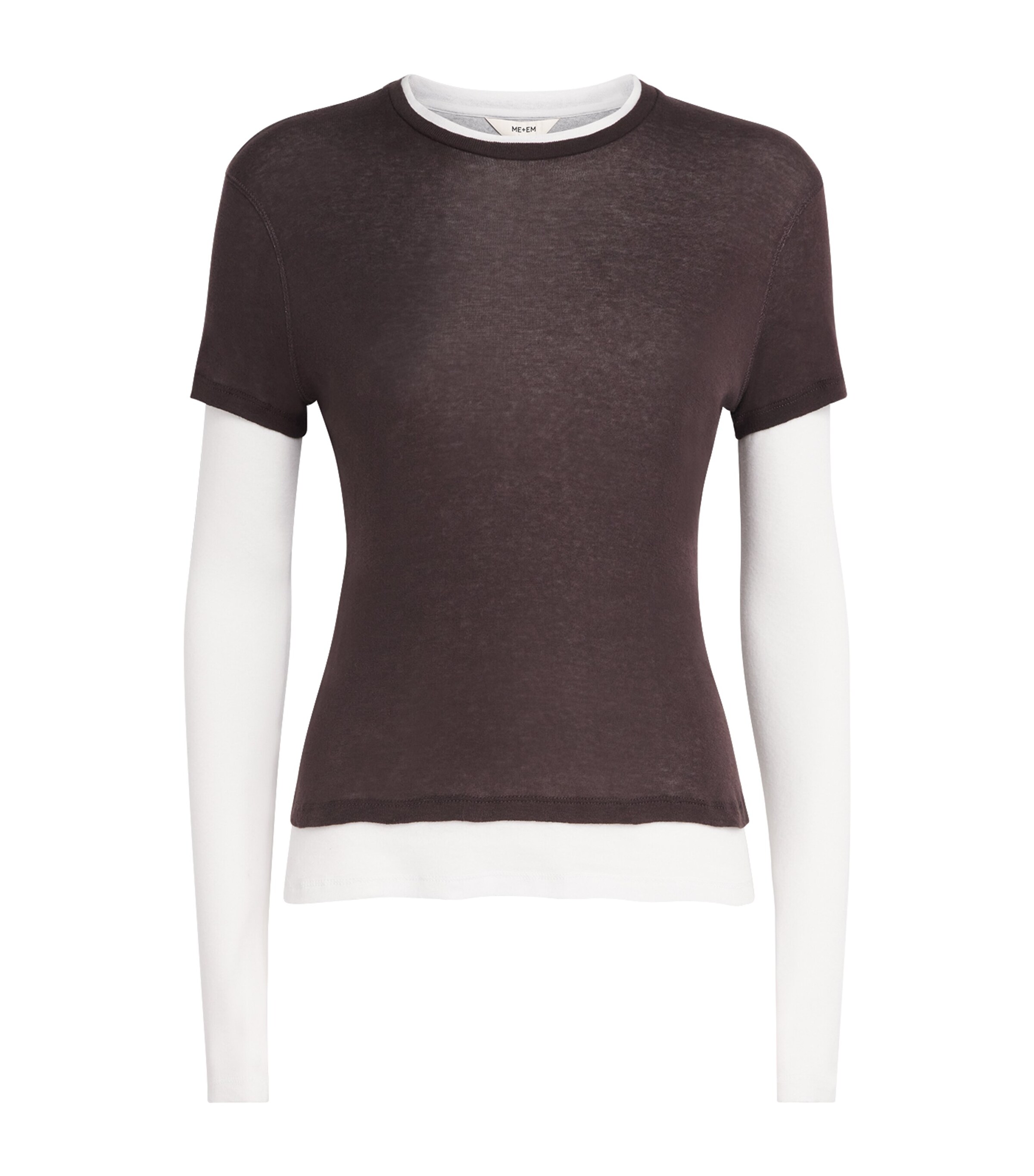 ME+EM Womens Cotton Double-Layer Top Chocolate/ White Image 1