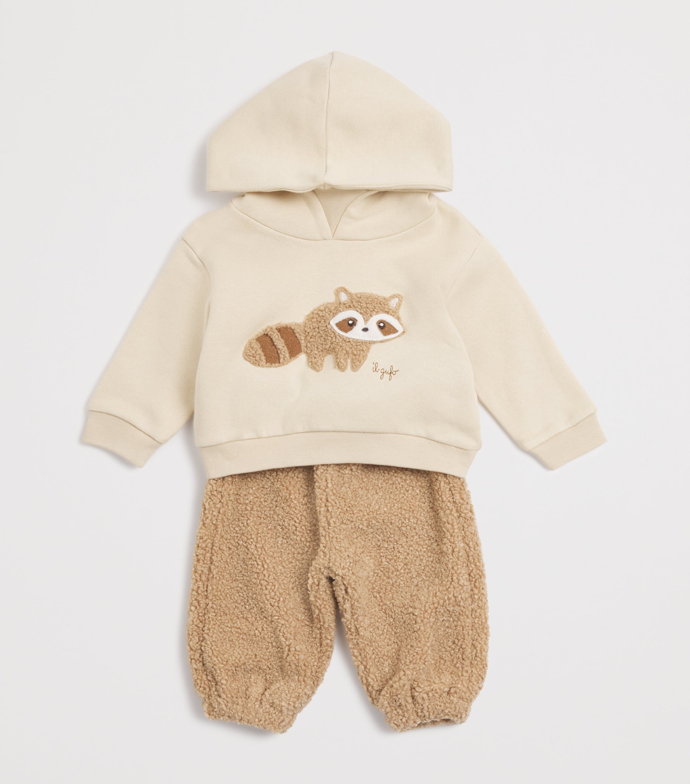 Cotton-Blend Racoon Hoodie and Trousers Set (6-36 Months) 1114TUFO/CRUSCA Image 3