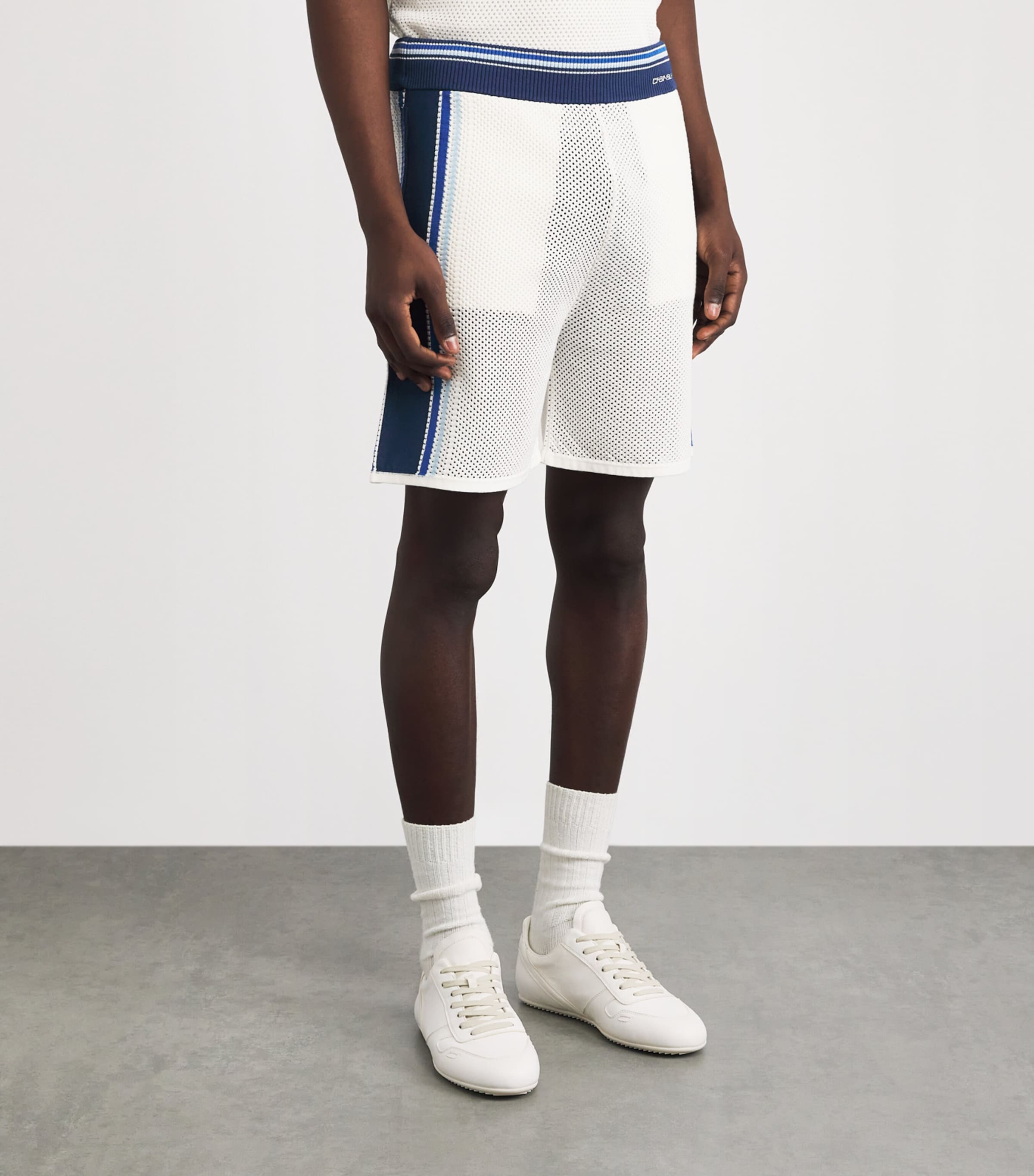 Casablanca Mens Mesh Stripe Sweat Shorts White / Blue Image 4