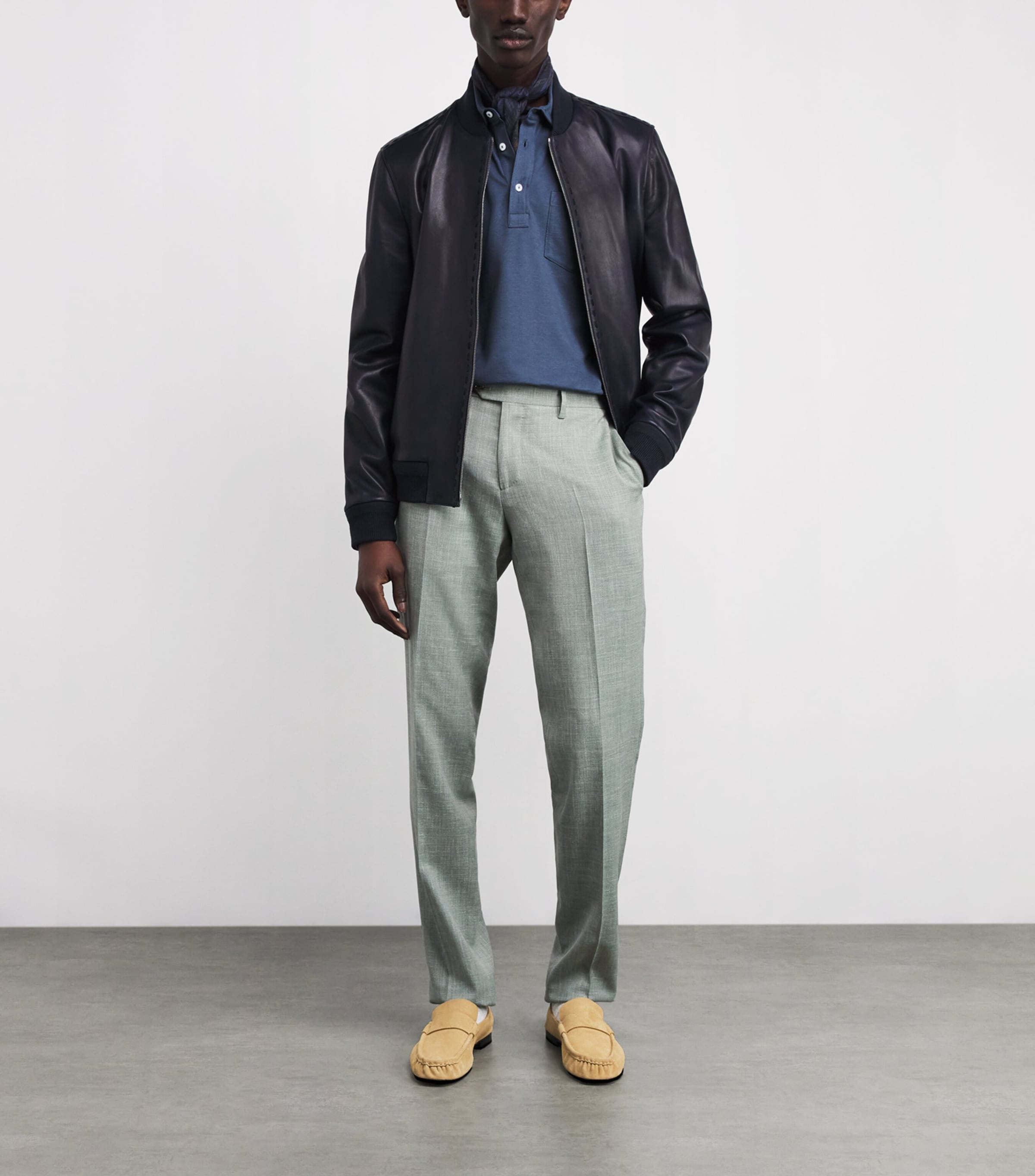 Cotton-Cashmere Long-Sleeve Polo Shirt BLUE Image 2