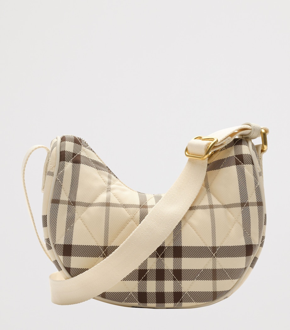 Burberry Leather-Trim Check Horseshoe Cross-Body Bag Light Beige Image 2